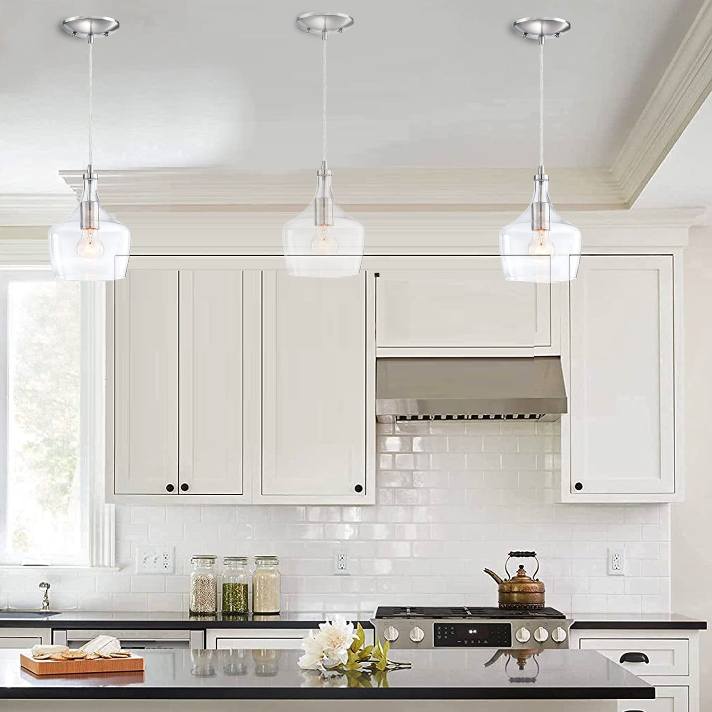 1-Light Kitchen Island Teardrop Clear Glass Pendant(1 or 3-pack can be chosen)