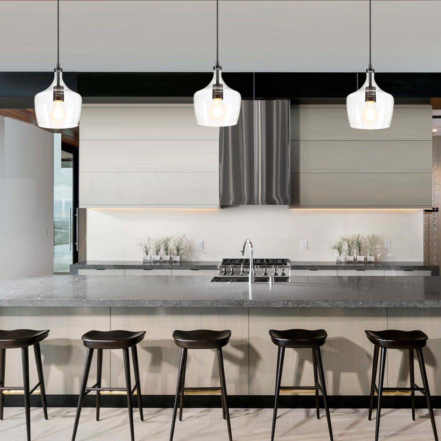1-Light Kitchen Island Teardrop Clear Glass Pendant(1 or 3-pack can be chosen)
