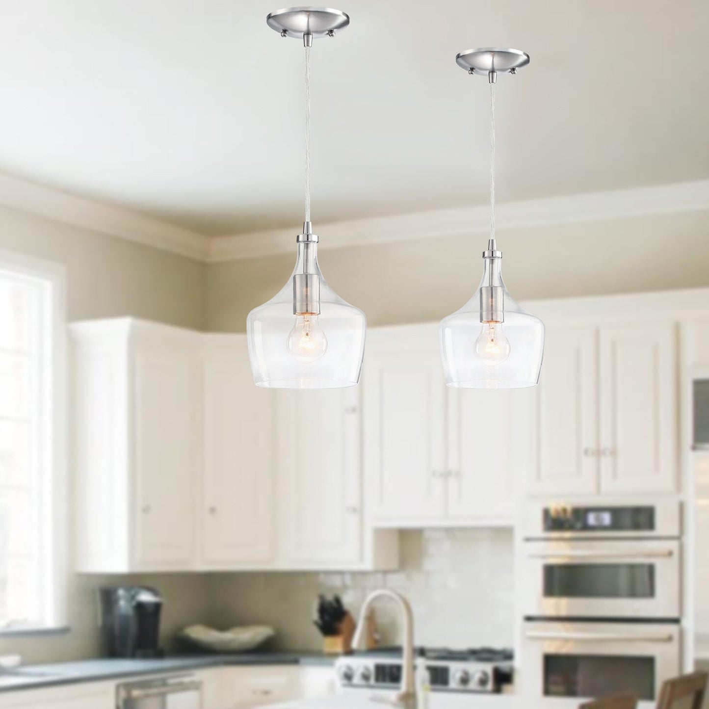 1-Light Kitchen Island Teardrop Clear Glass Pendant(1 or 3-pack can be chosen)