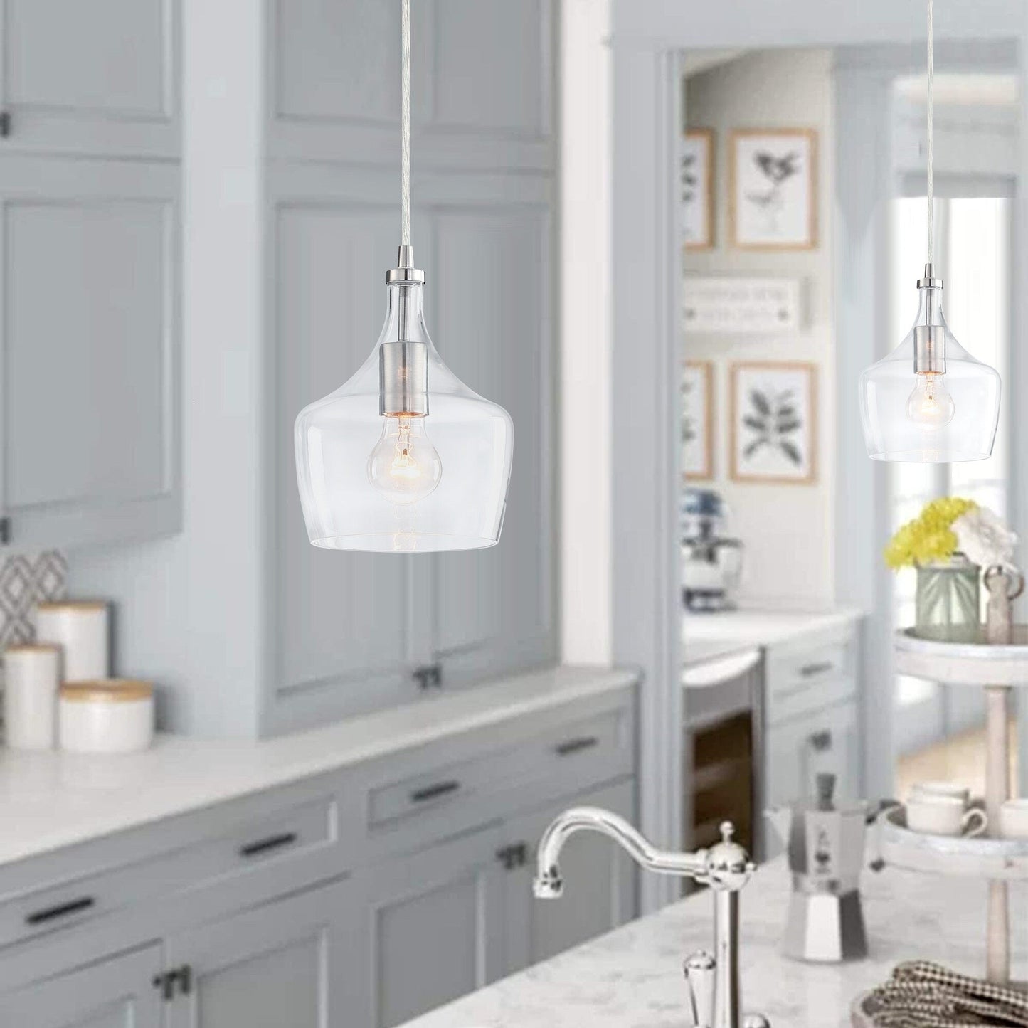 1-Light Kitchen Island Teardrop Clear Glass Pendant(1 or 3-pack can be chosen)
