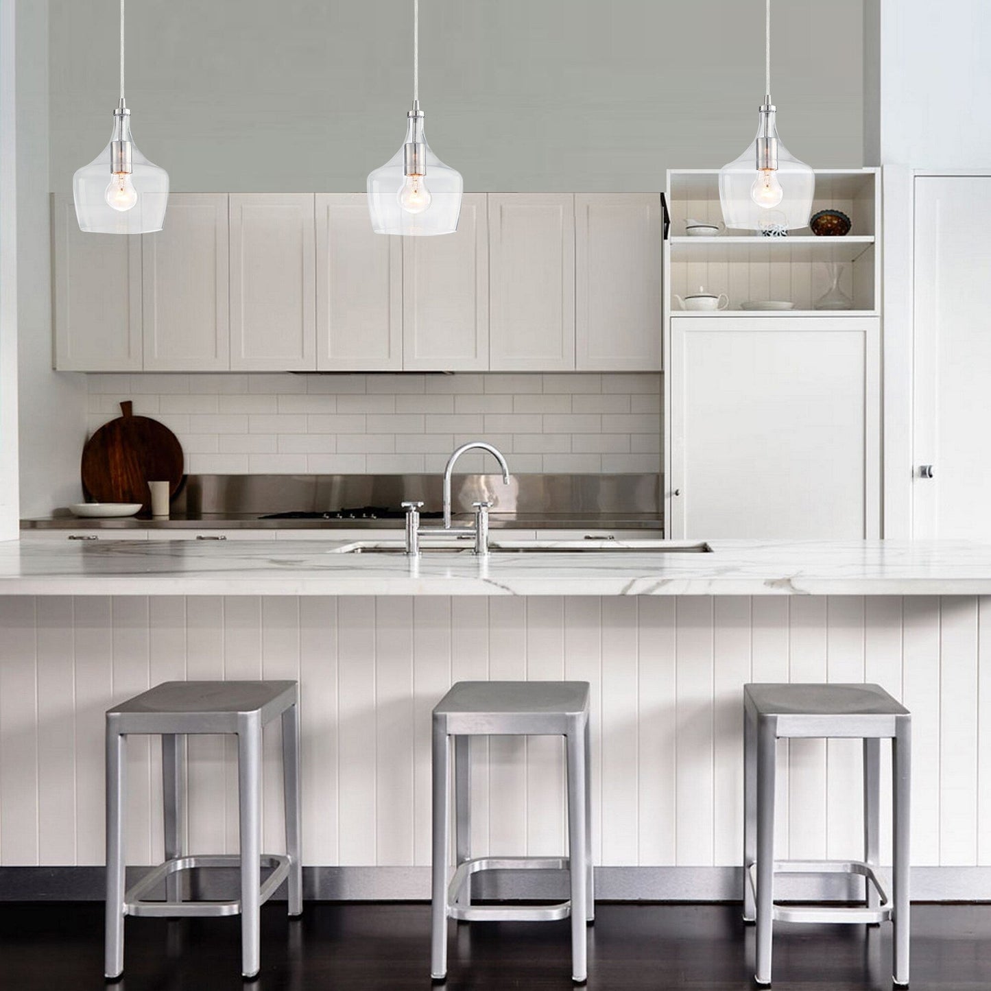 1-Light Kitchen Island Teardrop Clear Glass Pendant(1 or 3-pack can be chosen)