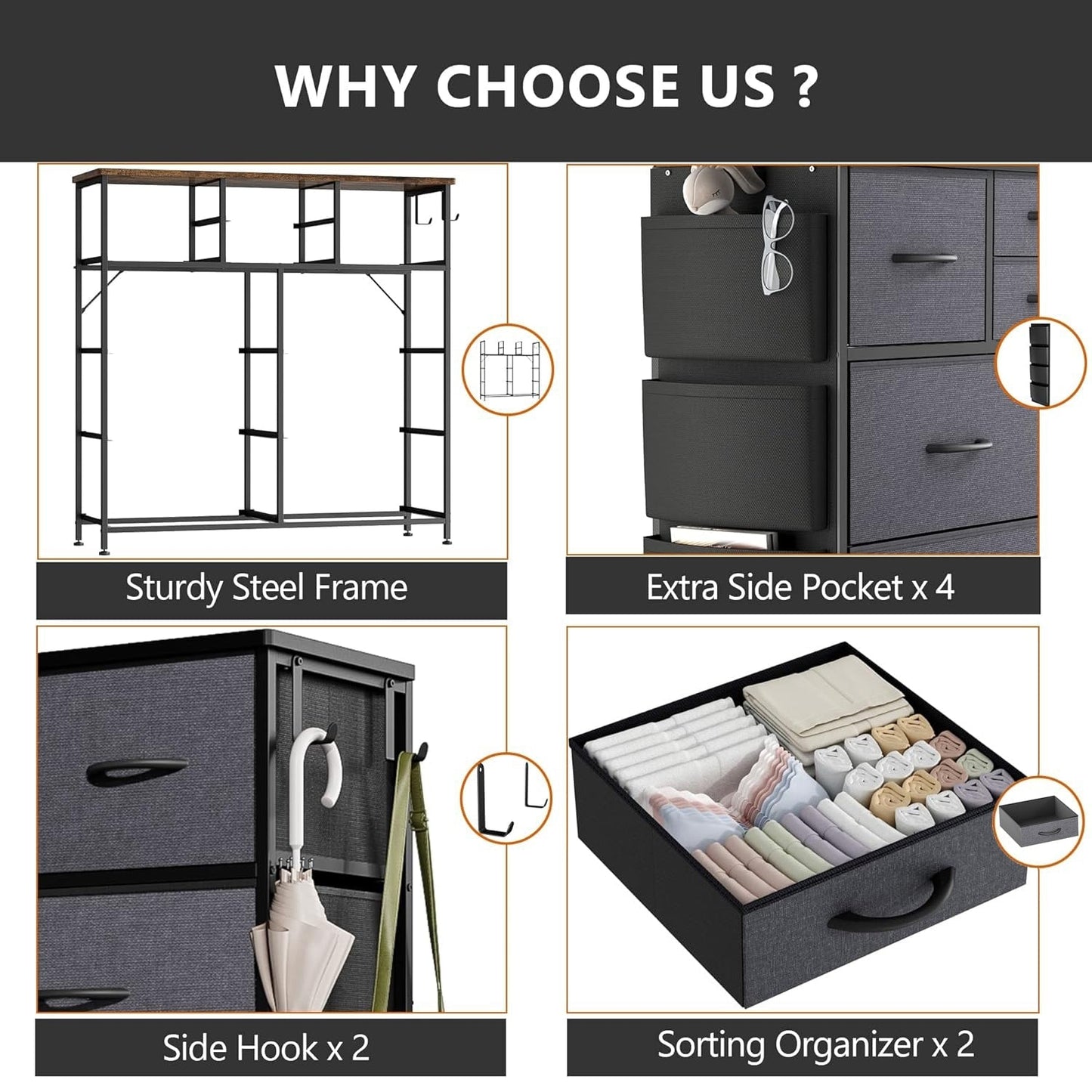10 Drawer Dresser Fabric Closet Storage Tower Organizer Unit Bedroom