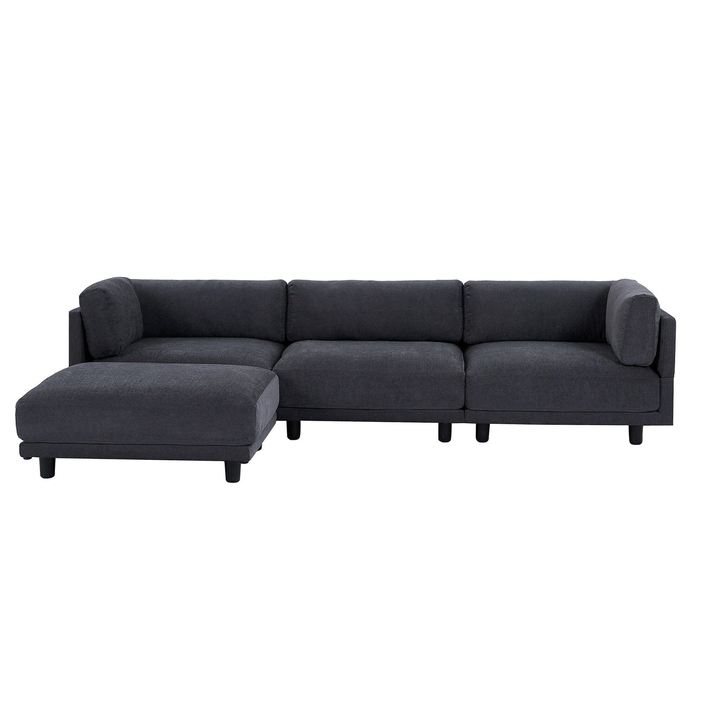 Canapé sectionnel en polyester 102,4 en forme de L avec repose-pieds réversible, coussins épais et pieds en plastique