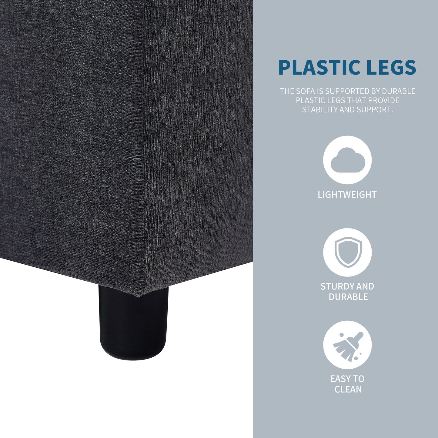 Canapé sectionnel en polyester 102,4 en forme de L avec repose-pieds réversible, coussins épais et pieds en plastique