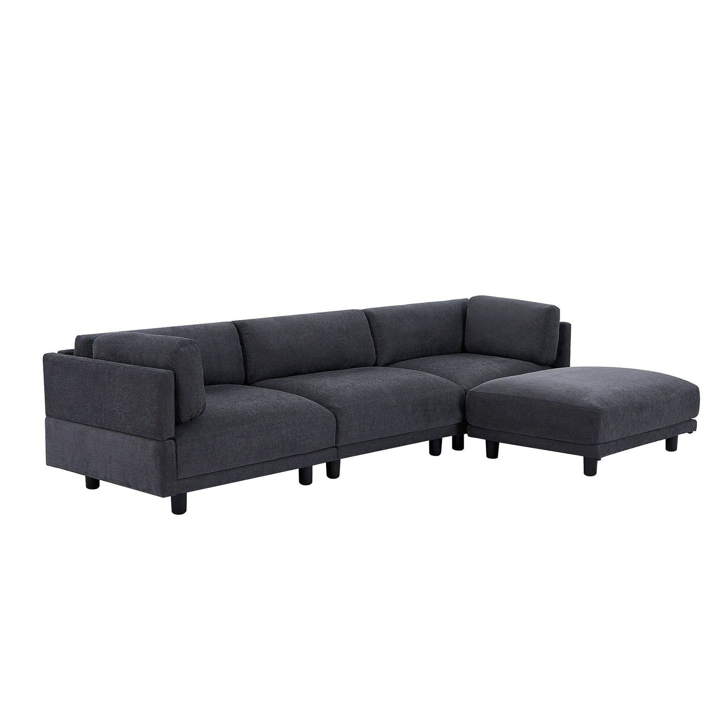 Canapé sectionnel en polyester 102,4 en forme de L avec repose-pieds réversible, coussins épais et pieds en plastique