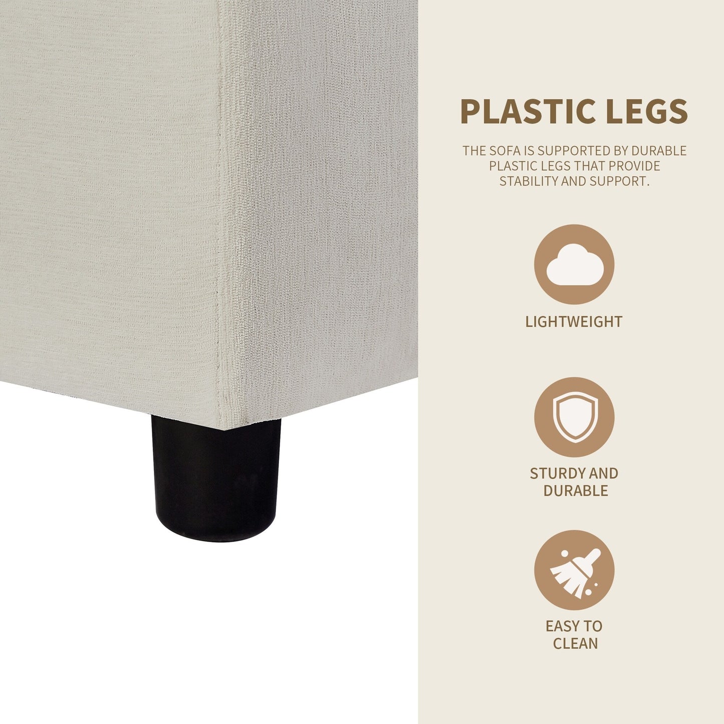 Canapé sectionnel en polyester 102,4 en forme de L avec repose-pieds réversible, coussins épais et pieds en plastique