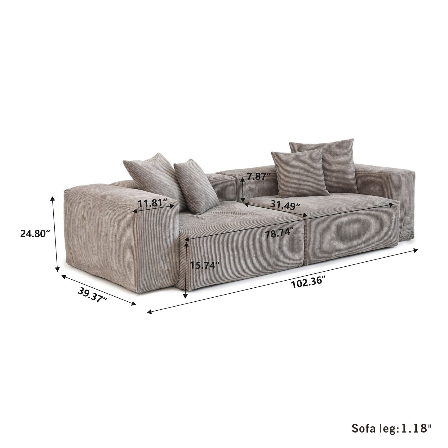Canapé causeuse modulaire en velours côtelé de 102 po, grand format, style nuage