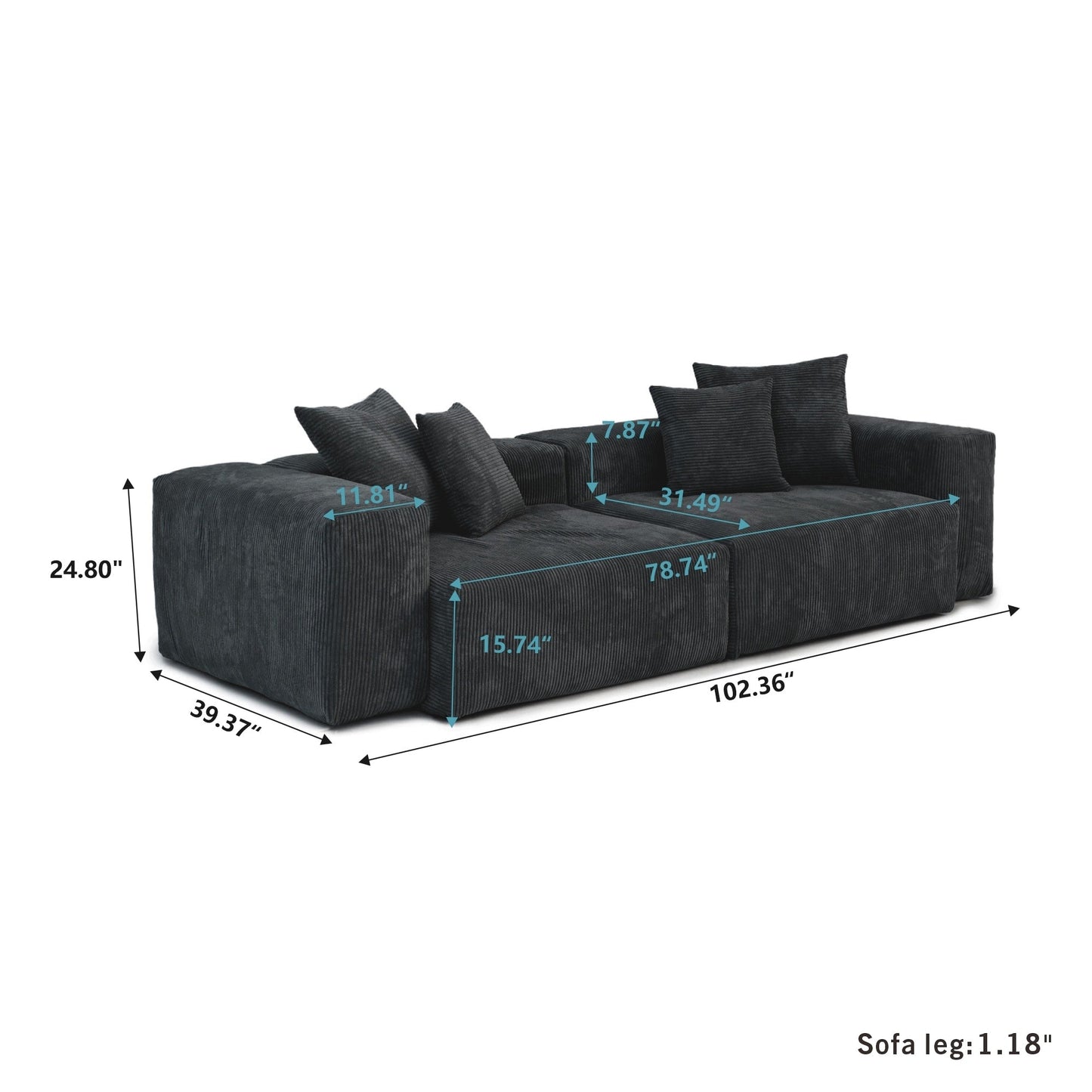 Canapé causeuse modulaire en velours côtelé de 102 po, grand format, style nuage