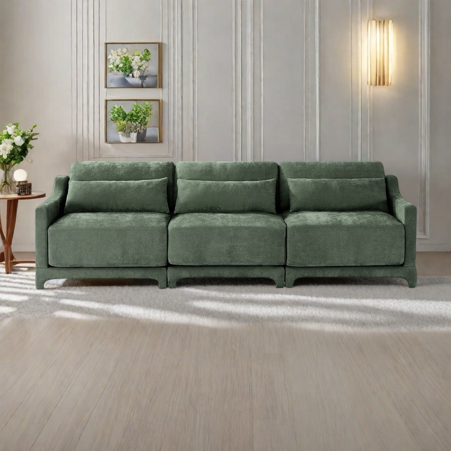 Canapé 4 places en chenille 105,9 avec base ergonomique en bois et éponge haute résilience pour le salon