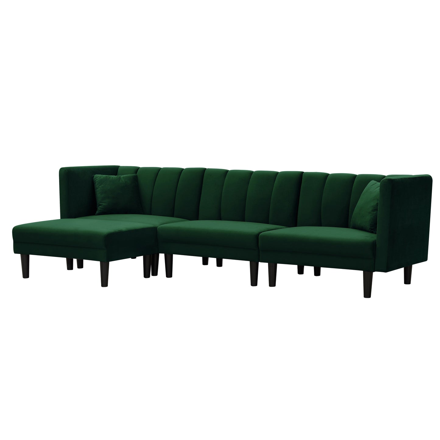 Canapé sectionnel réversible 3 places en velours de 106,7 po, convertible avec 2 oreillers, méridienne, angles réglables, pieds en plastique