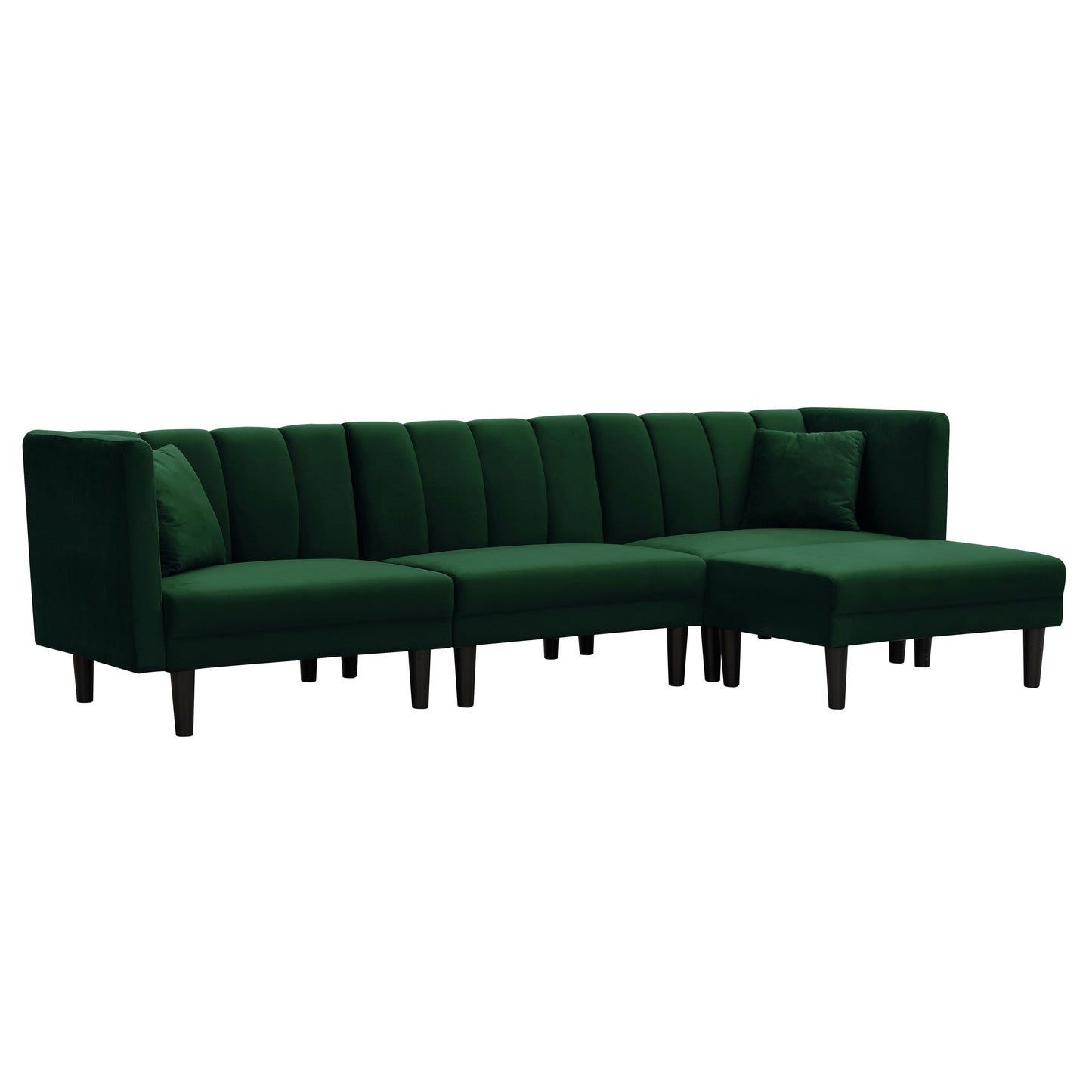 Canapé sectionnel réversible 3 places en velours de 106,7 po, convertible avec 2 oreillers, méridienne, angles réglables, pieds en plastique