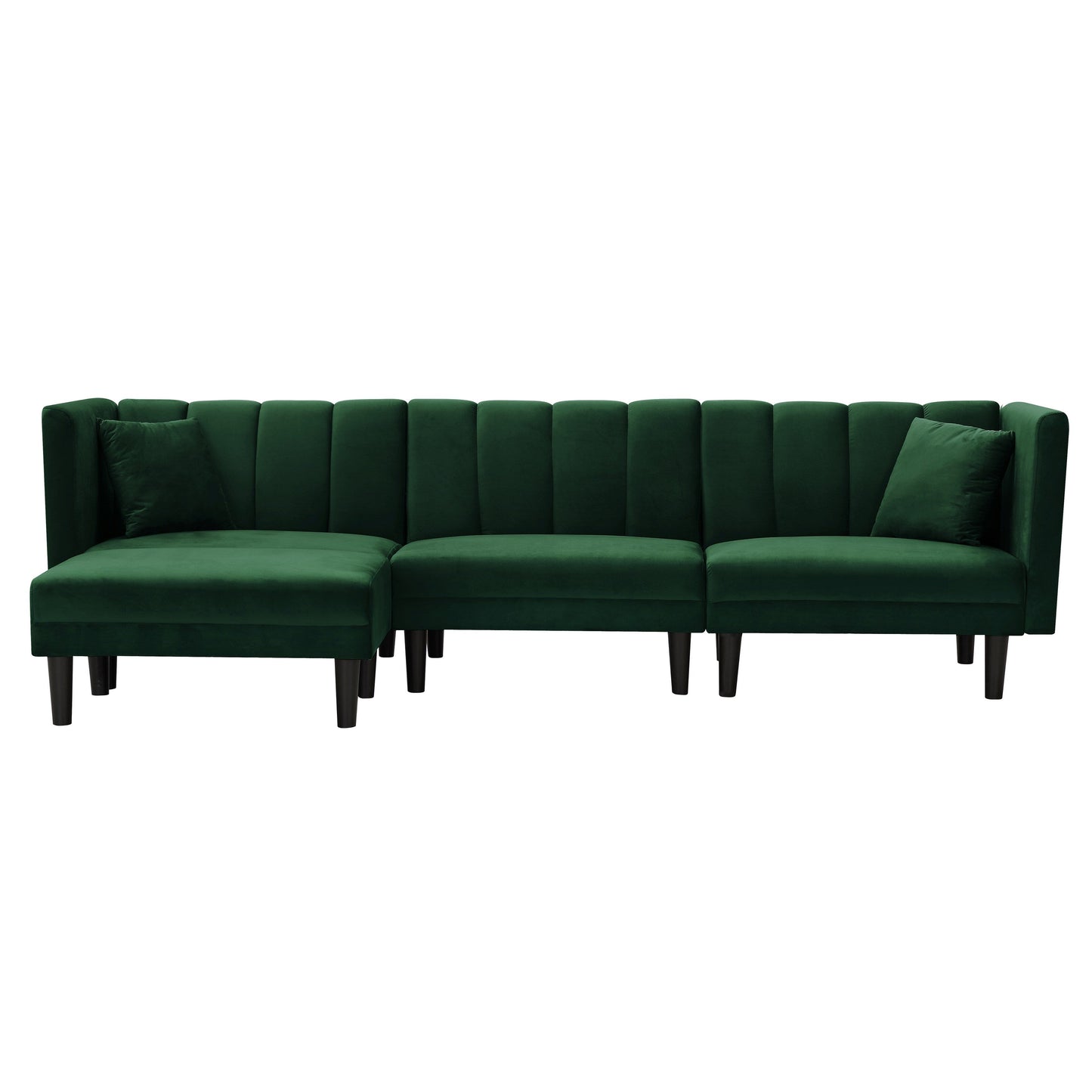 Canapé sectionnel réversible 3 places en velours de 106,7 po, convertible avec 2 oreillers, méridienne, angles réglables, pieds en plastique