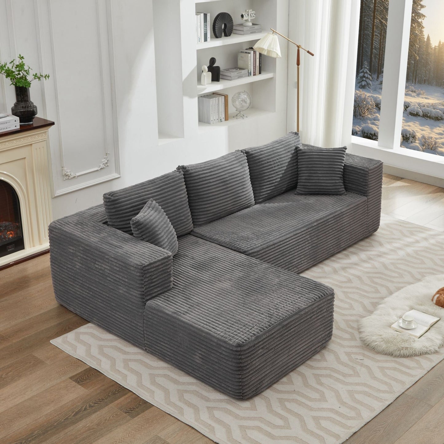 Canapé sectionnel Cloud 106 en forme de L avec méridienne orientée vers la gauche, canapé modulaire moderne à assise profonde pour salon, aucun assemblage requis