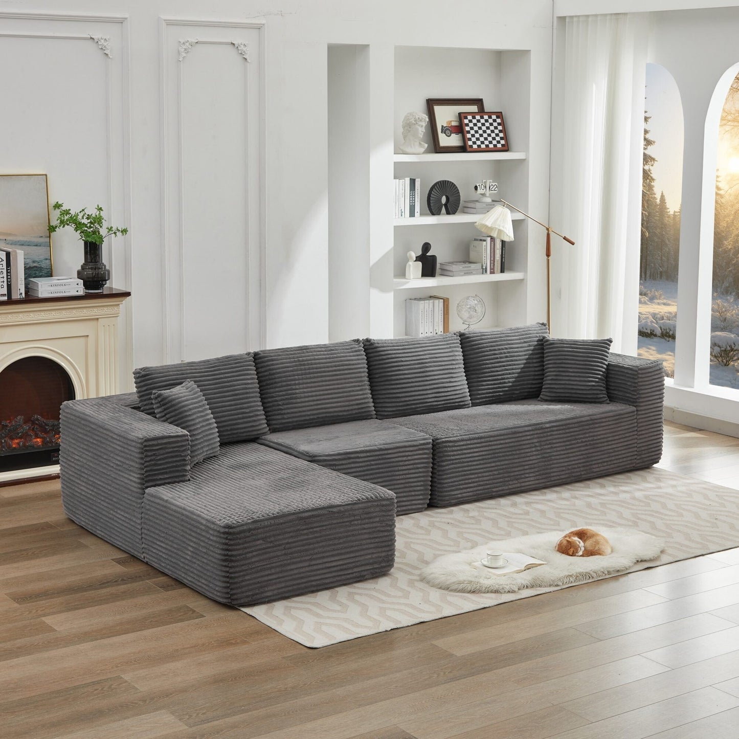 Canapé sectionnel Cloud 106 en forme de L avec méridienne orientée vers la gauche, canapé modulaire moderne à assise profonde pour salon, aucun assemblage requis