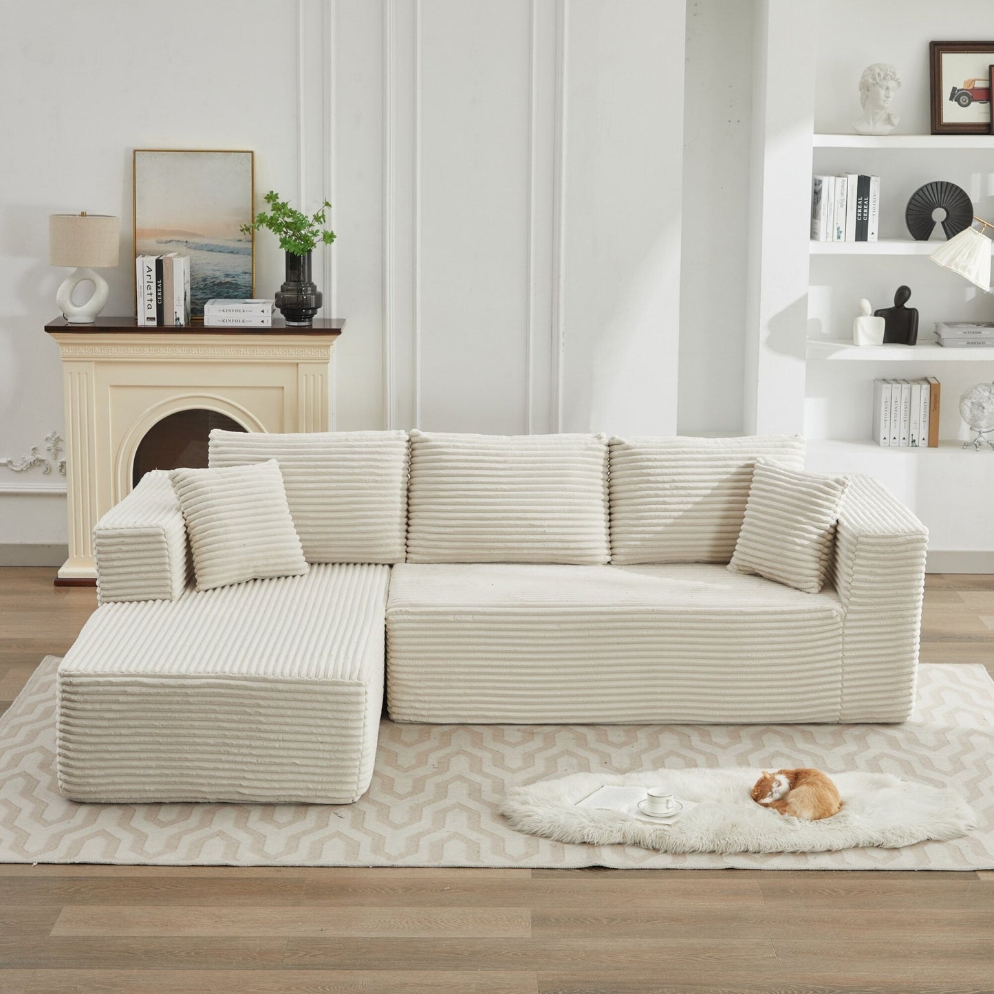 Canapé sectionnel Cloud 106 en forme de L avec méridienne orientée vers la gauche, canapé modulaire moderne à assise profonde pour salon, aucun assemblage requis