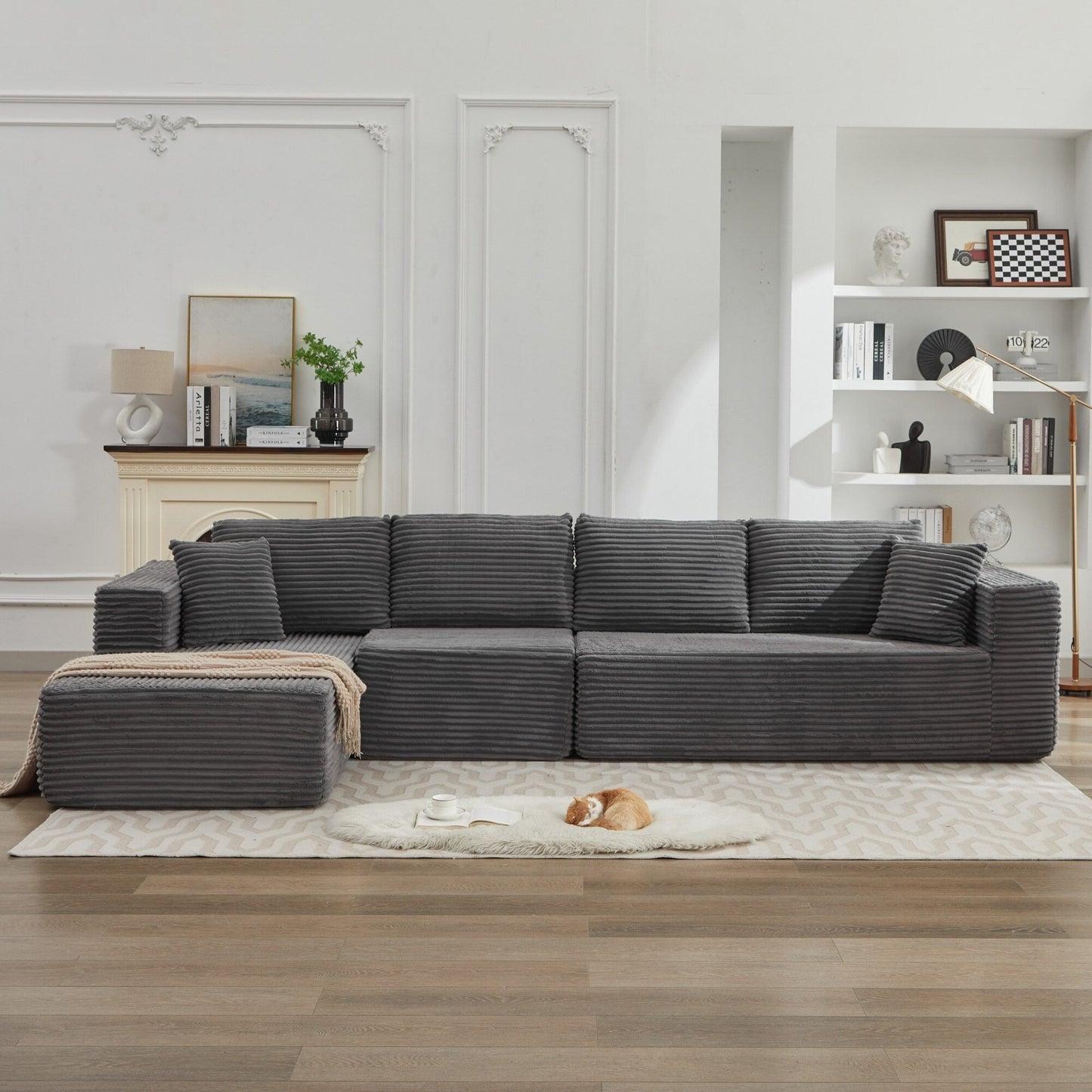 Canapé sectionnel Cloud 106 en forme de L avec méridienne orientée vers la gauche, canapé modulaire moderne à assise profonde pour salon, aucun assemblage requis