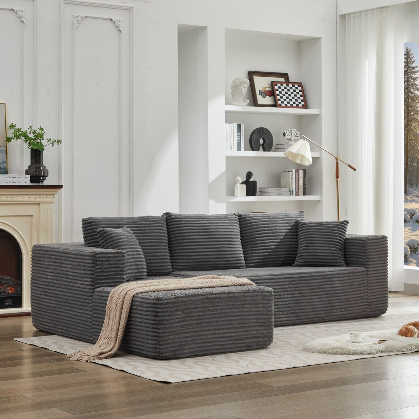 Canapé sectionnel Cloud 106 en forme de L avec méridienne orientée vers la gauche, canapé modulaire moderne à assise profonde pour salon, aucun assemblage requis