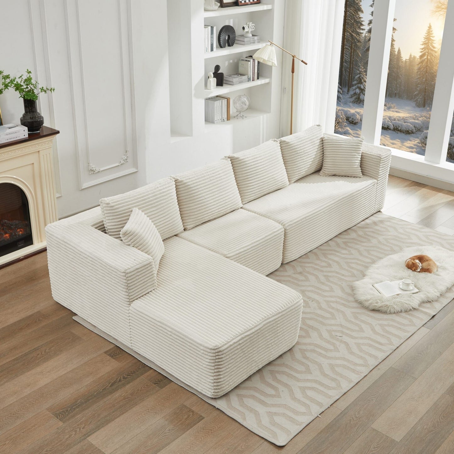 Canapé sectionnel Cloud 106 en forme de L avec méridienne orientée vers la gauche, canapé modulaire moderne à assise profonde pour salon, aucun assemblage requis