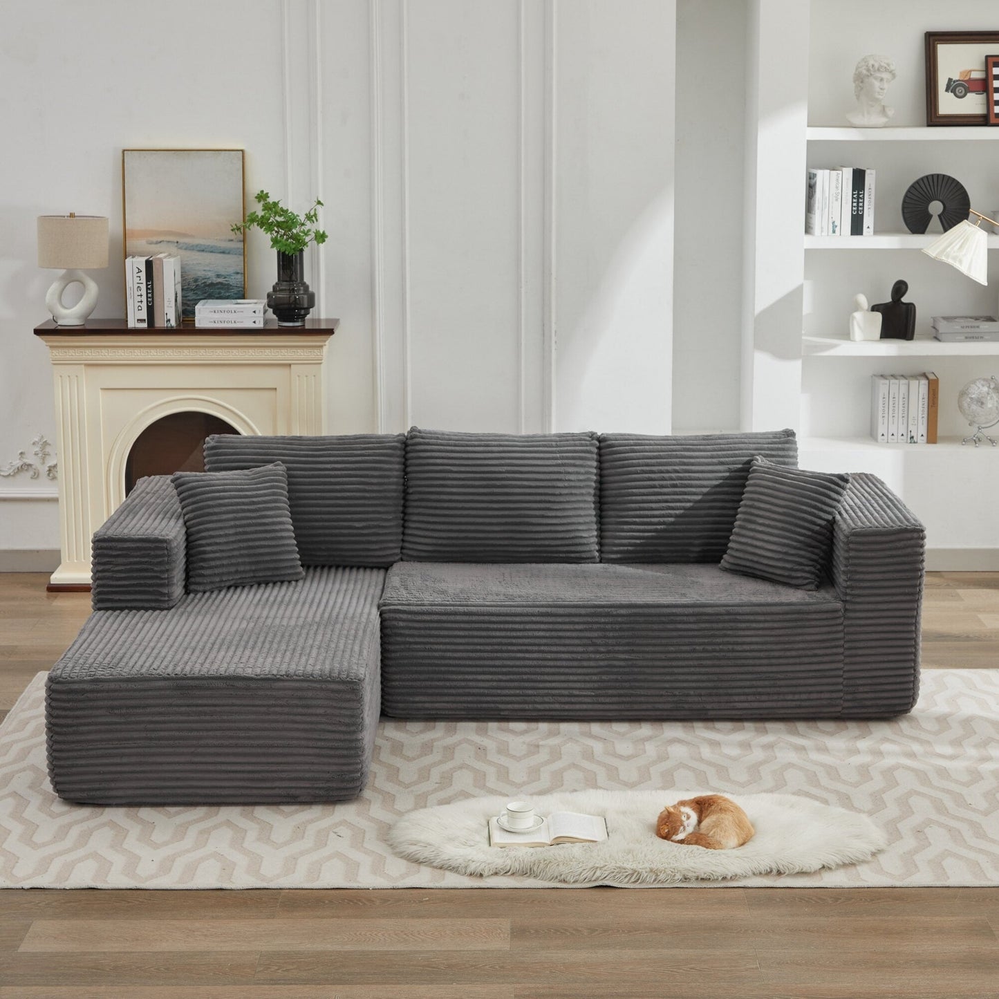 Canapé sectionnel Cloud 106 en forme de L avec méridienne orientée vers la gauche, canapé modulaire moderne à assise profonde pour salon, aucun assemblage requis