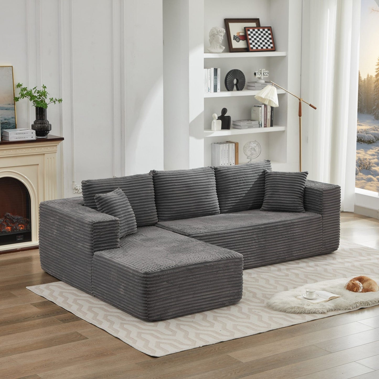 Canapé sectionnel Cloud 106 en forme de L avec méridienne orientée vers la gauche, canapé modulaire moderne à assise profonde pour salon, aucun assemblage requis