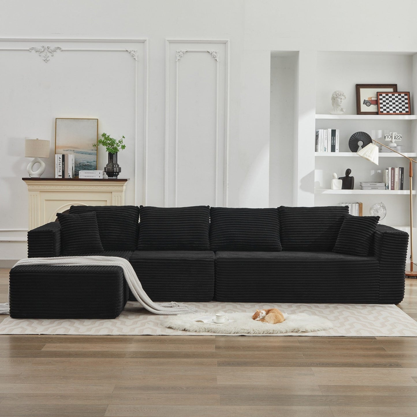 Canapé sectionnel Cloud 106 en forme de L avec méridienne orientée vers la gauche, canapé modulaire moderne à assise profonde pour salon, aucun assemblage requis