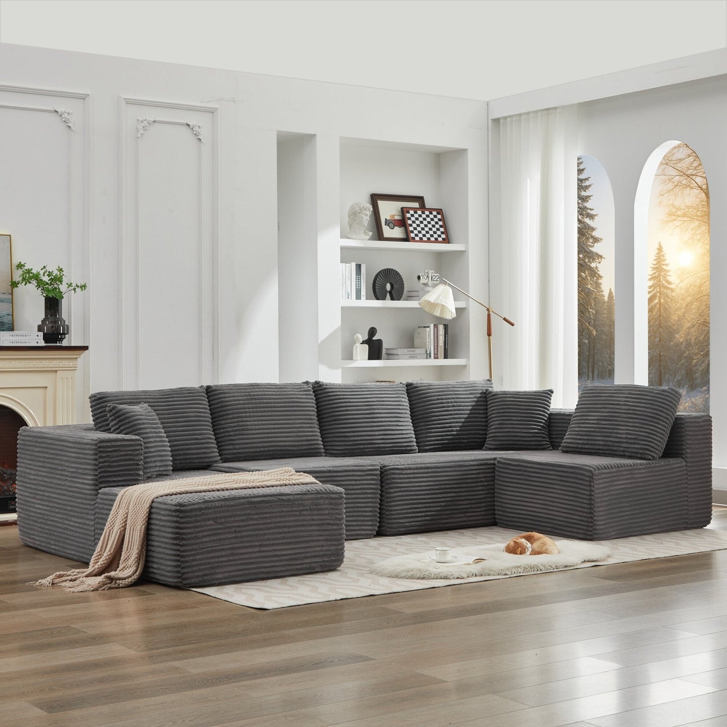 Canapé sectionnel Cloud 106 en forme de L avec méridienne orientée vers la gauche, canapé modulaire moderne à assise profonde pour salon, aucun assemblage requis