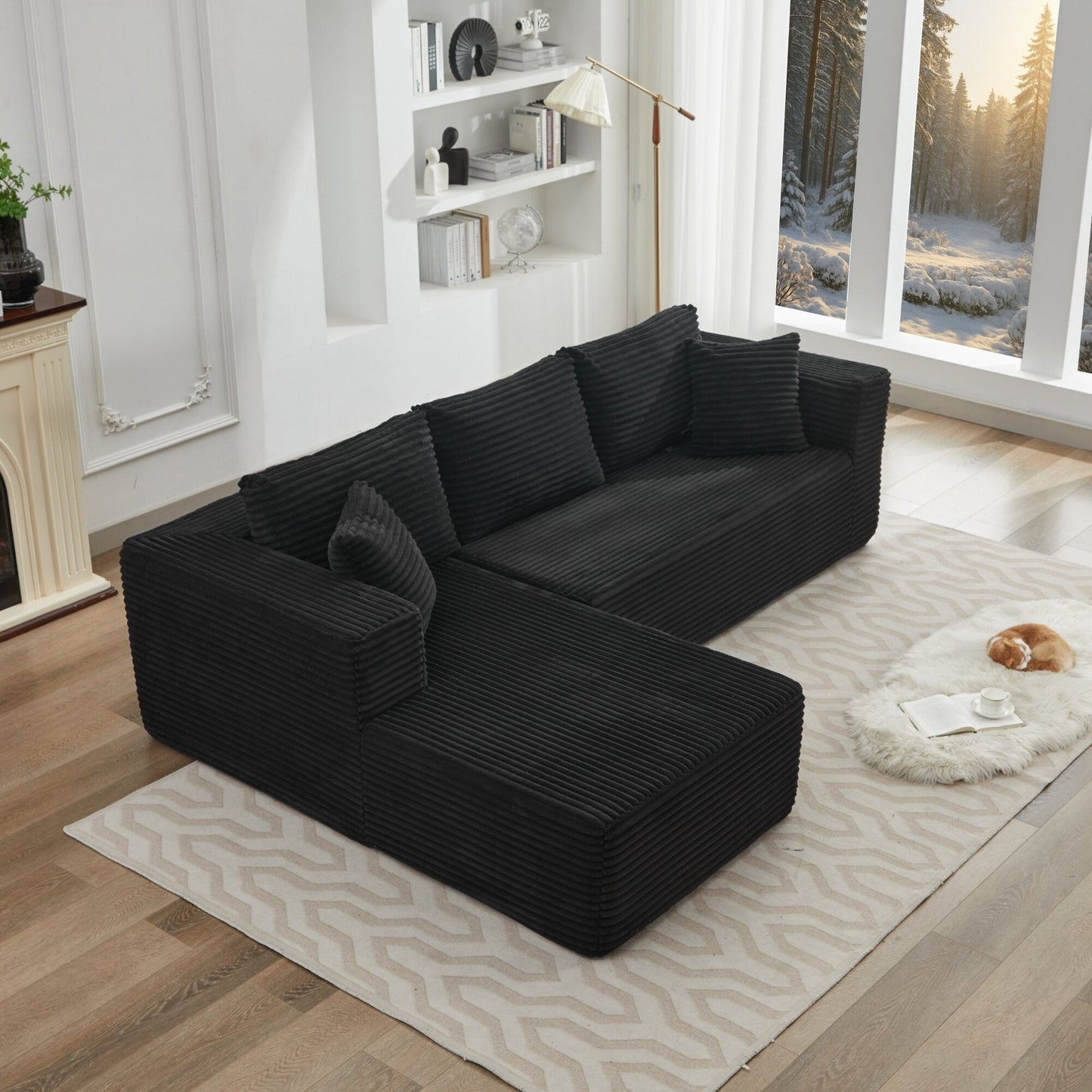 Canapé sectionnel Cloud 106 en forme de L avec méridienne orientée vers la gauche, canapé modulaire moderne à assise profonde pour salon, aucun assemblage requis