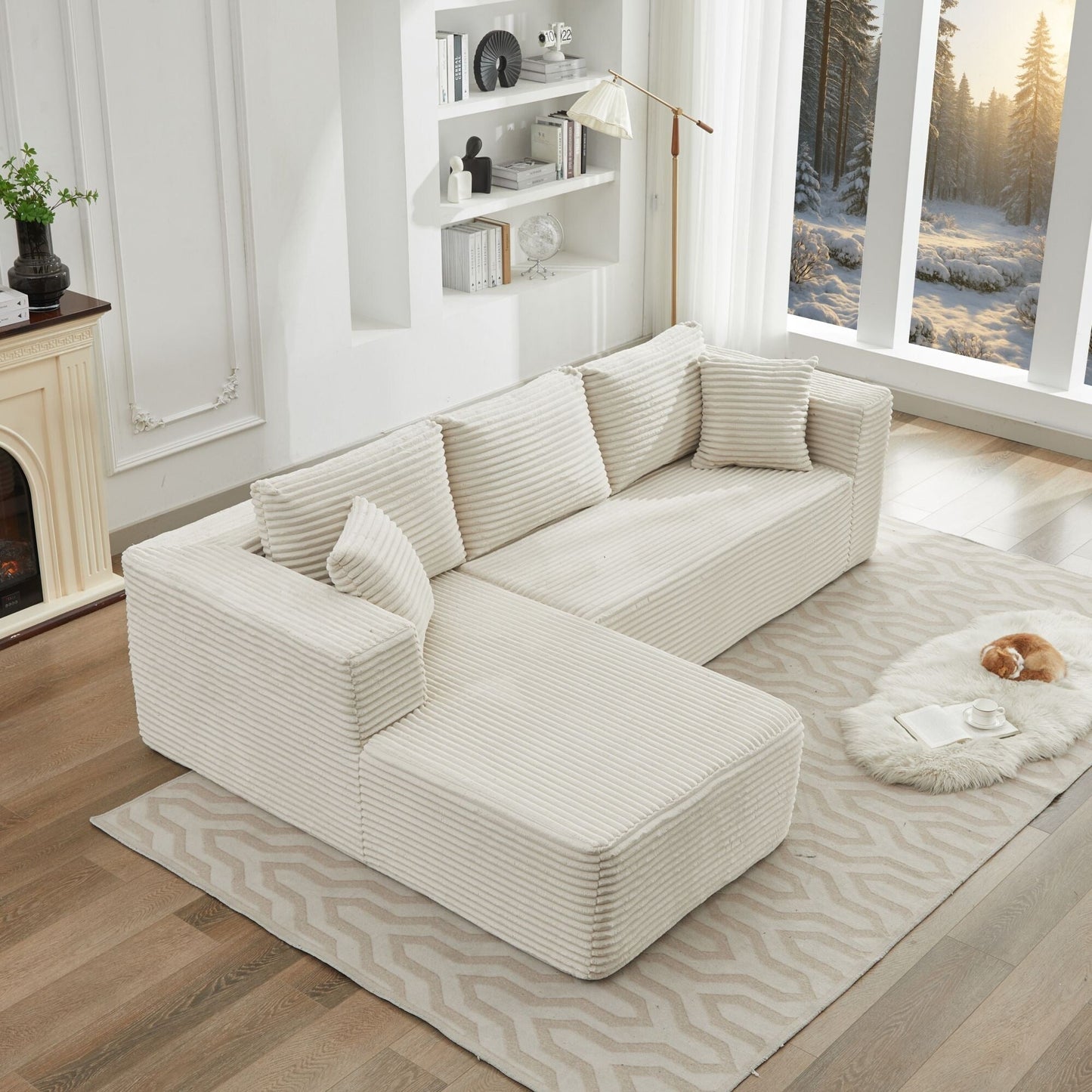 Canapé sectionnel Cloud 106 en forme de L avec méridienne orientée vers la gauche, canapé modulaire moderne à assise profonde pour salon, aucun assemblage requis
