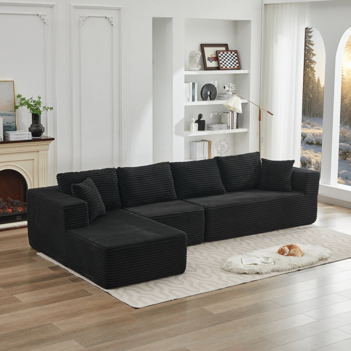 Canapé sectionnel Cloud 106 en forme de L avec méridienne orientée vers la gauche, canapé modulaire moderne à assise profonde pour salon, aucun assemblage requis