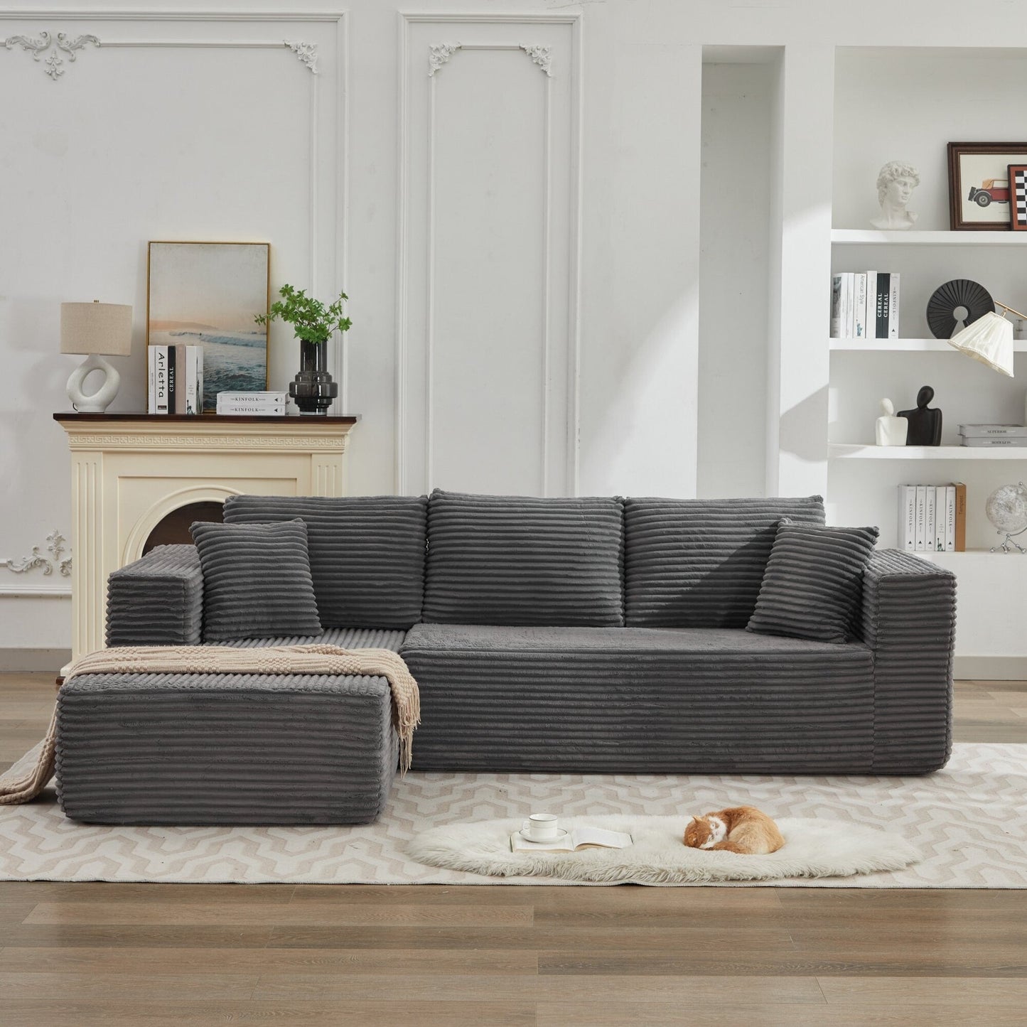 Canapé sectionnel Cloud 106 en forme de L avec méridienne orientée vers la gauche, canapé modulaire moderne à assise profonde pour salon, aucun assemblage requis