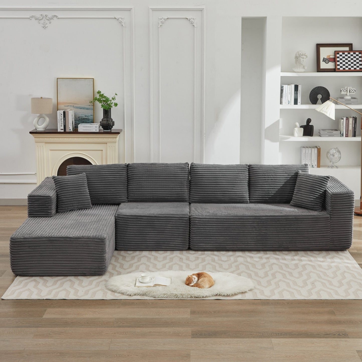 Canapé sectionnel Cloud 106 en forme de L avec méridienne orientée vers la gauche, canapé modulaire moderne à assise profonde pour salon, aucun assemblage requis