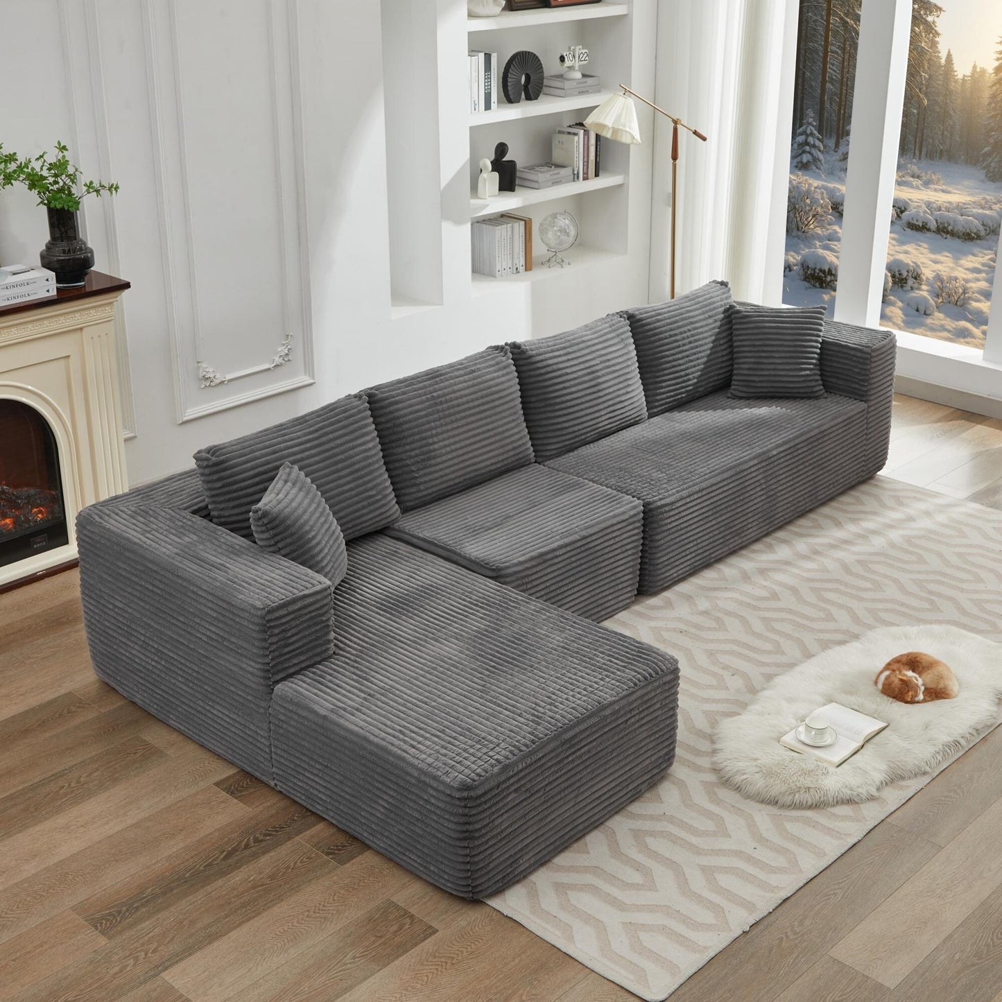 Canapé sectionnel Cloud 106 en forme de L avec méridienne orientée vers la gauche, canapé modulaire moderne à assise profonde pour salon, aucun assemblage requis
