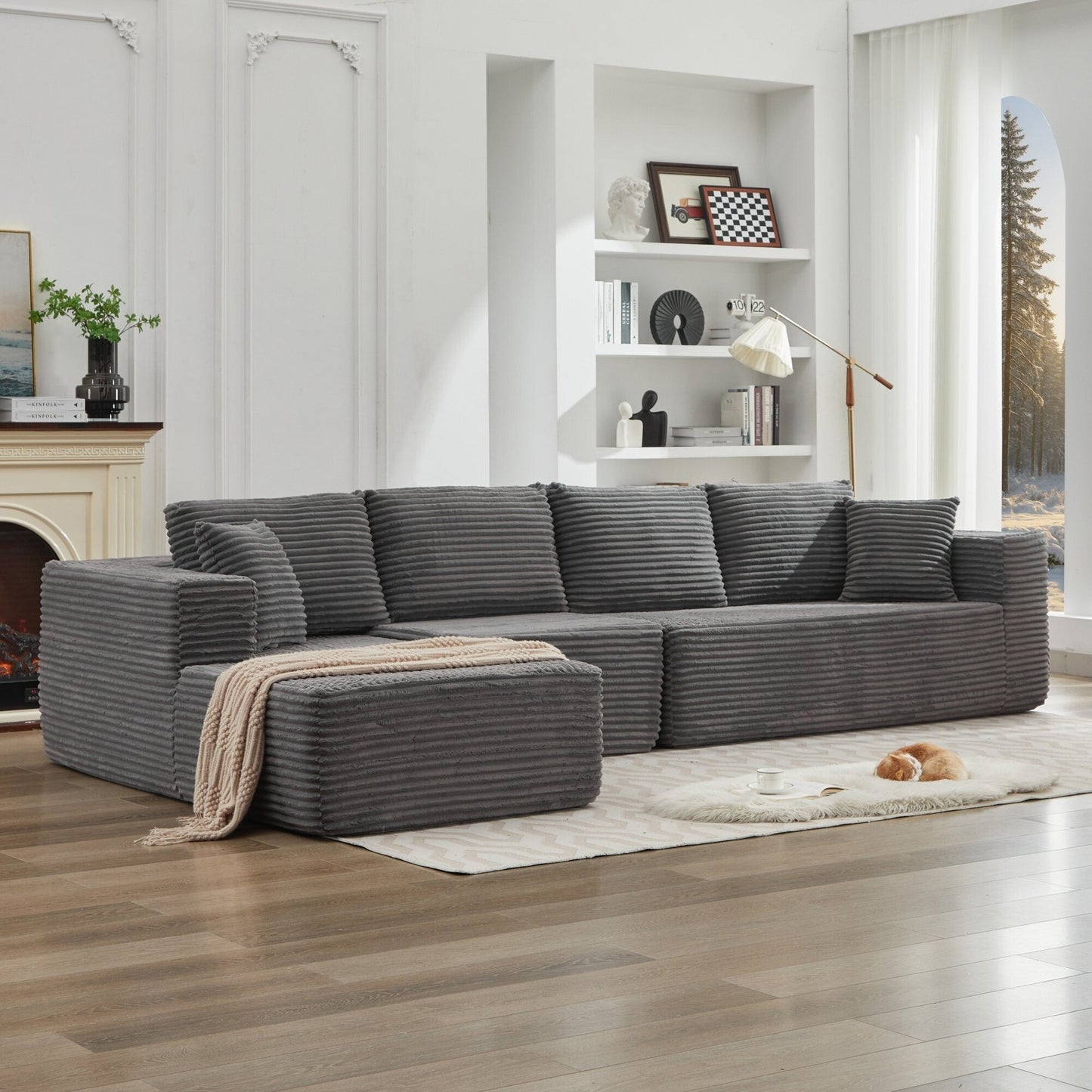 Canapé sectionnel Cloud 106 en forme de L avec méridienne orientée vers la gauche, canapé modulaire moderne à assise profonde pour salon, aucun assemblage requis