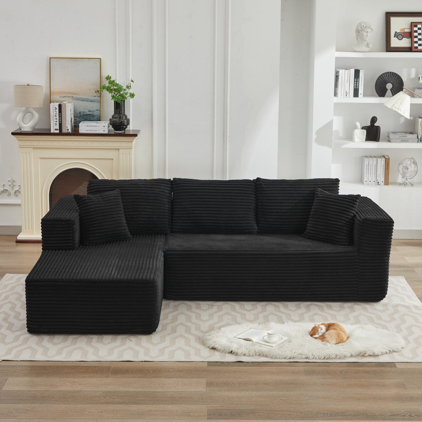 Canapé sectionnel Cloud 106 en forme de L avec méridienne orientée vers la gauche, canapé modulaire moderne à assise profonde pour salon, aucun assemblage requis