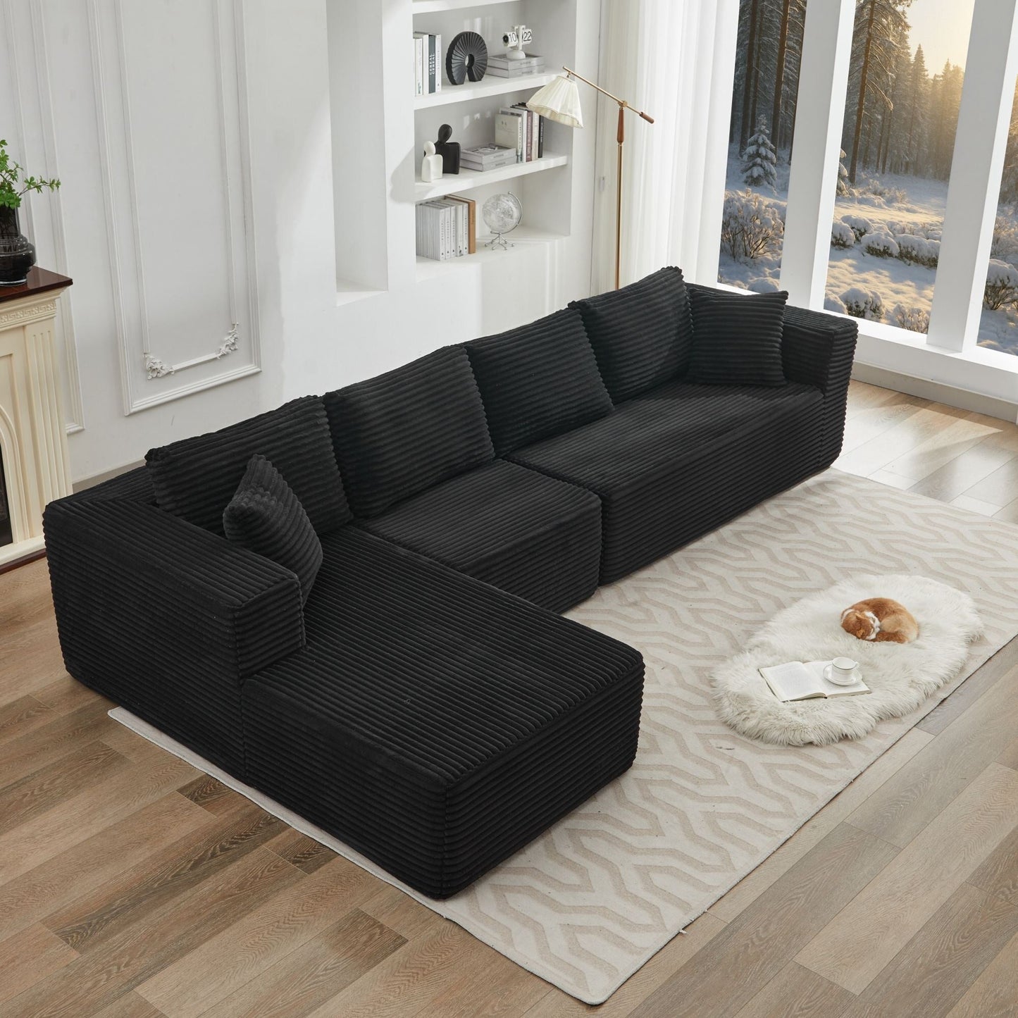 Canapé sectionnel Cloud 106 en forme de L avec méridienne orientée vers la gauche, canapé modulaire moderne à assise profonde pour salon, aucun assemblage requis