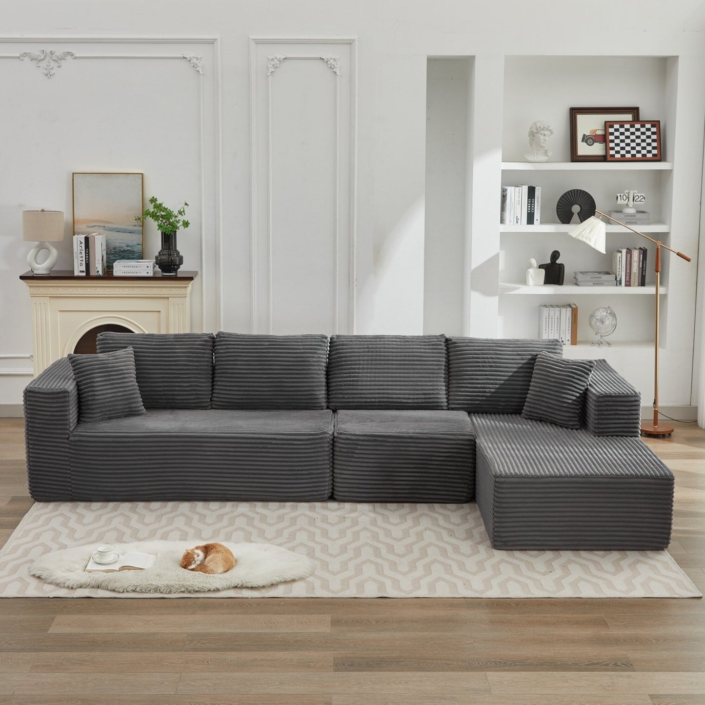 Canapé sectionnel Cloud 106 en forme de L avec méridienne orientée vers la droite, canapé modulaire moderne à assise profonde pour salon, aucun assemblage requis