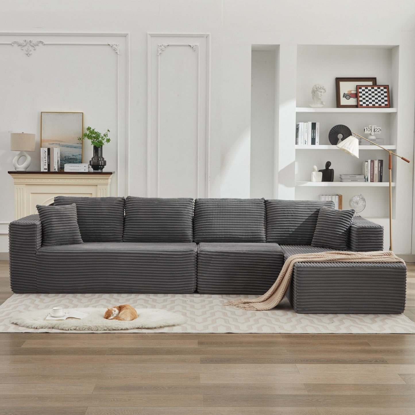 Canapé sectionnel Cloud 106 en forme de L avec méridienne orientée vers la droite, canapé modulaire moderne à assise profonde pour salon, aucun assemblage requis