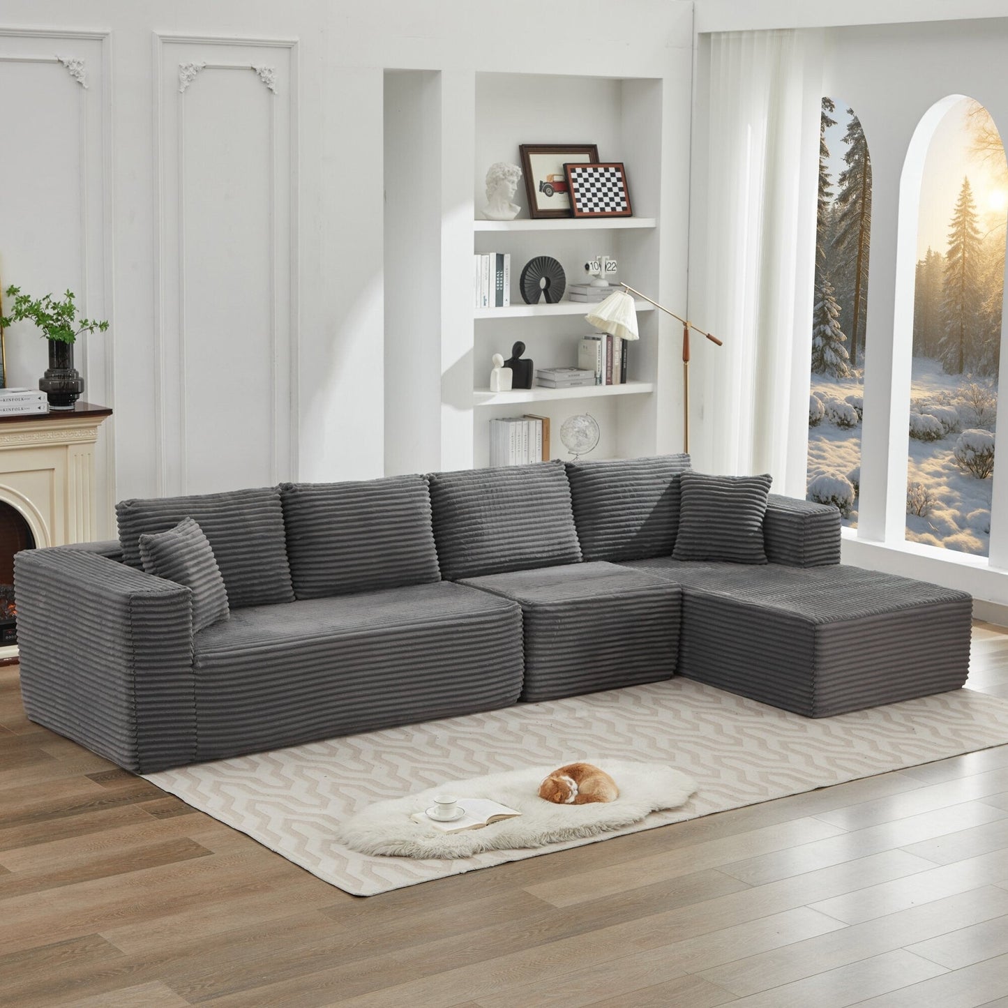 Canapé sectionnel Cloud 106 en forme de L avec méridienne orientée vers la droite, canapé modulaire moderne à assise profonde pour salon, aucun assemblage requis