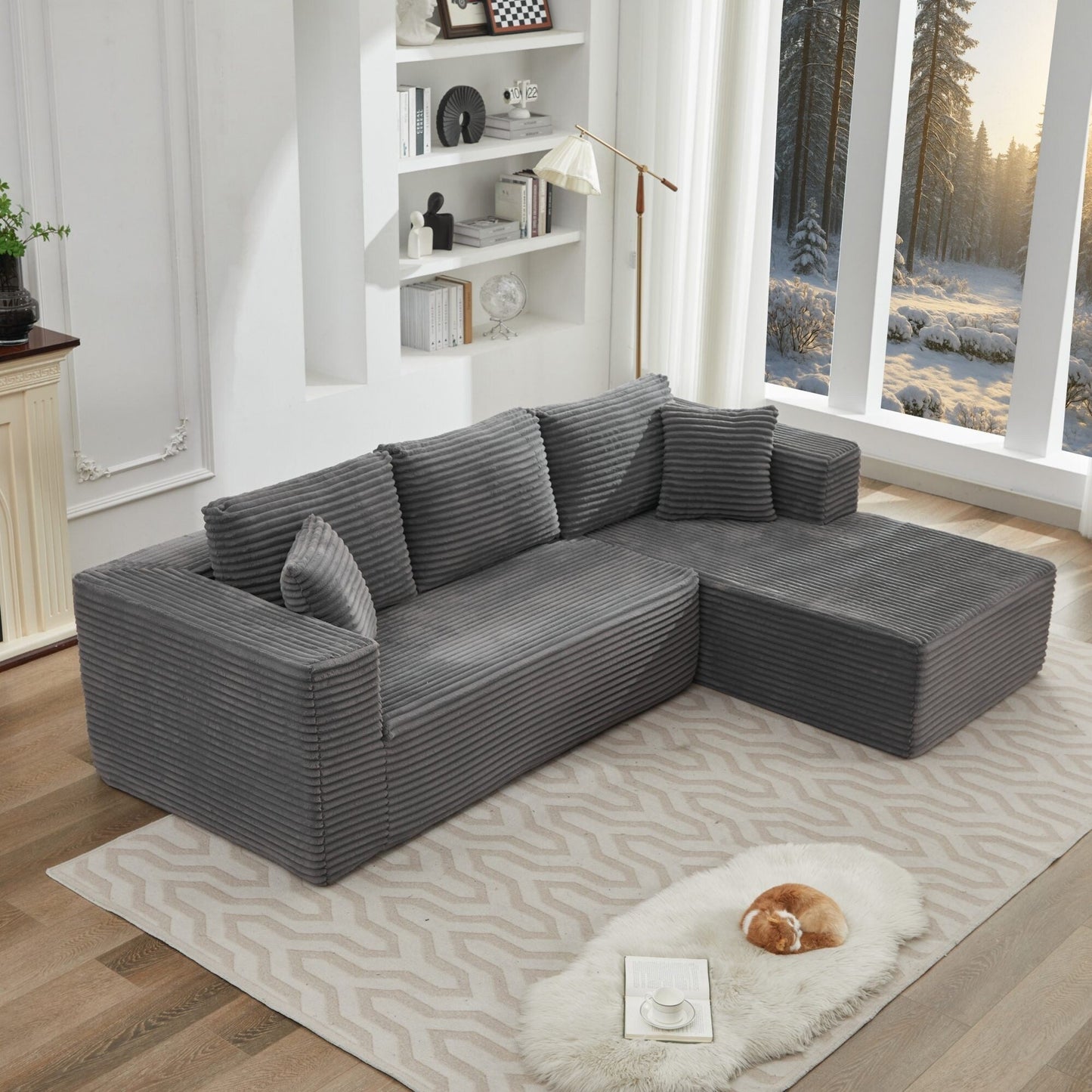 Canapé sectionnel Cloud 106 en forme de L avec méridienne orientée vers la droite, canapé modulaire moderne à assise profonde pour salon, aucun assemblage requis