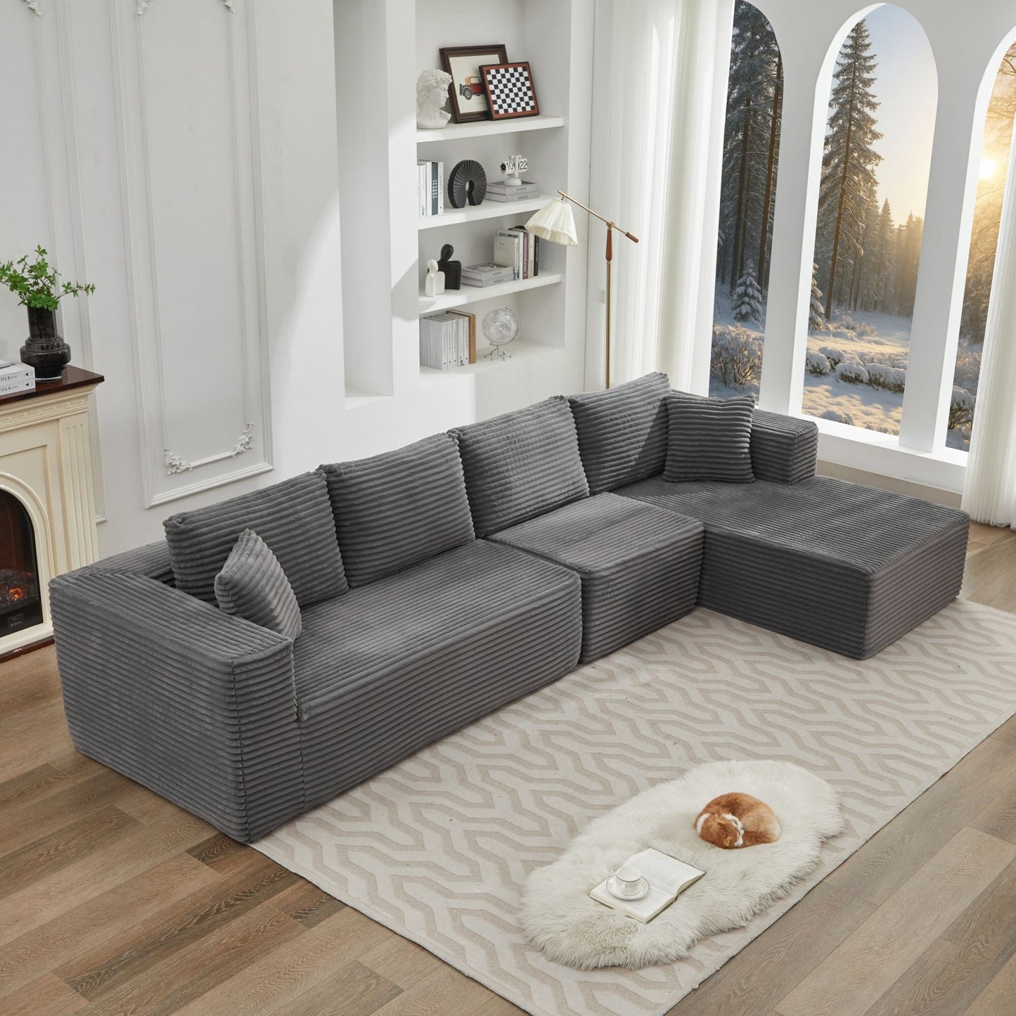 Canapé sectionnel Cloud 106 en forme de L avec méridienne orientée vers la droite, canapé modulaire moderne à assise profonde pour salon, aucun assemblage requis