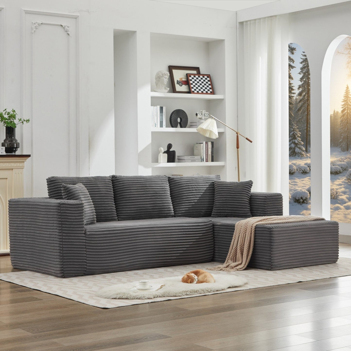 Canapé sectionnel Cloud 106 en forme de L avec méridienne orientée vers la droite, canapé modulaire moderne à assise profonde pour salon, aucun assemblage requis