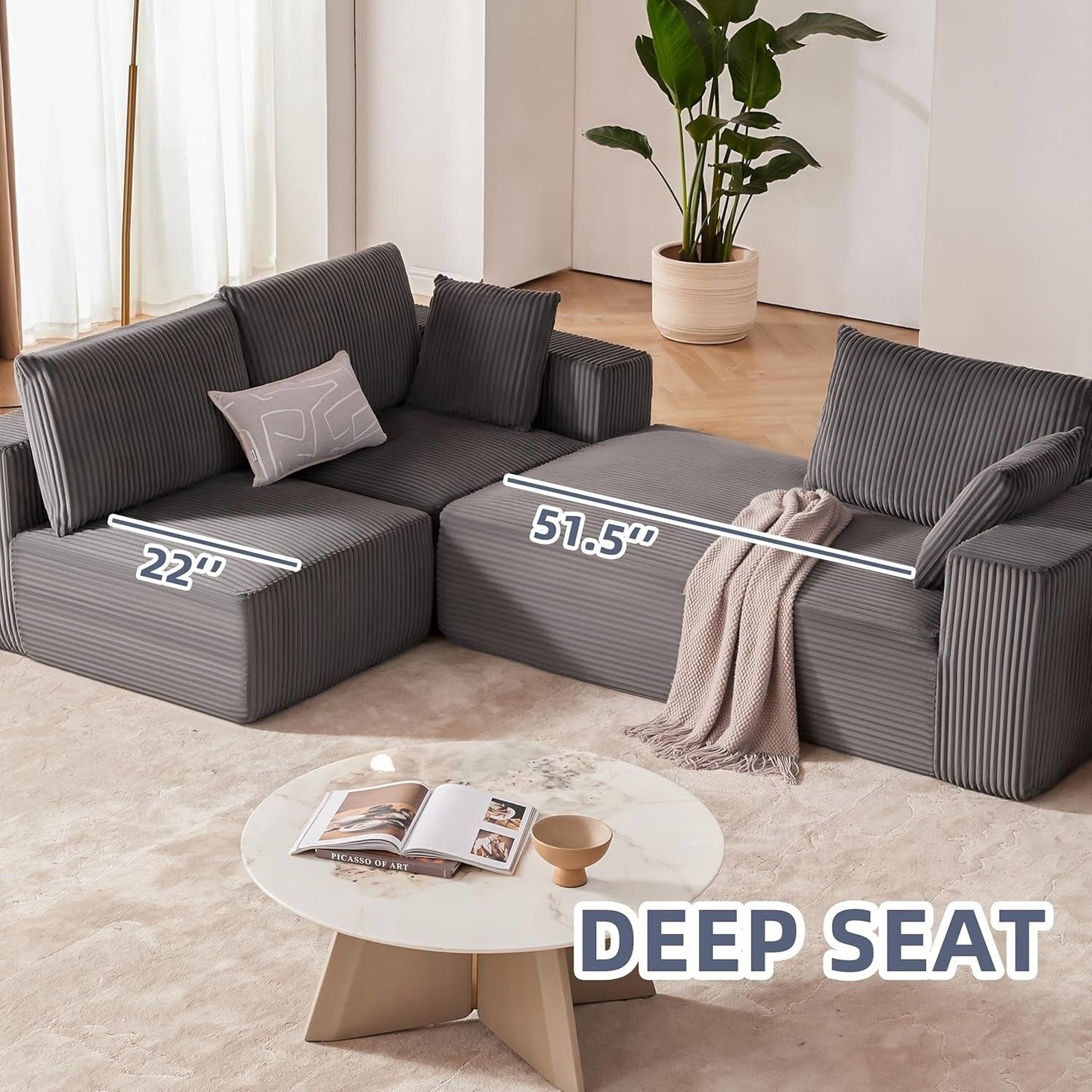 Canapé modulaire Cloud 108 - Canapé en L à assise profonde avec méridienne, canapé de salon et de chambre rembourré