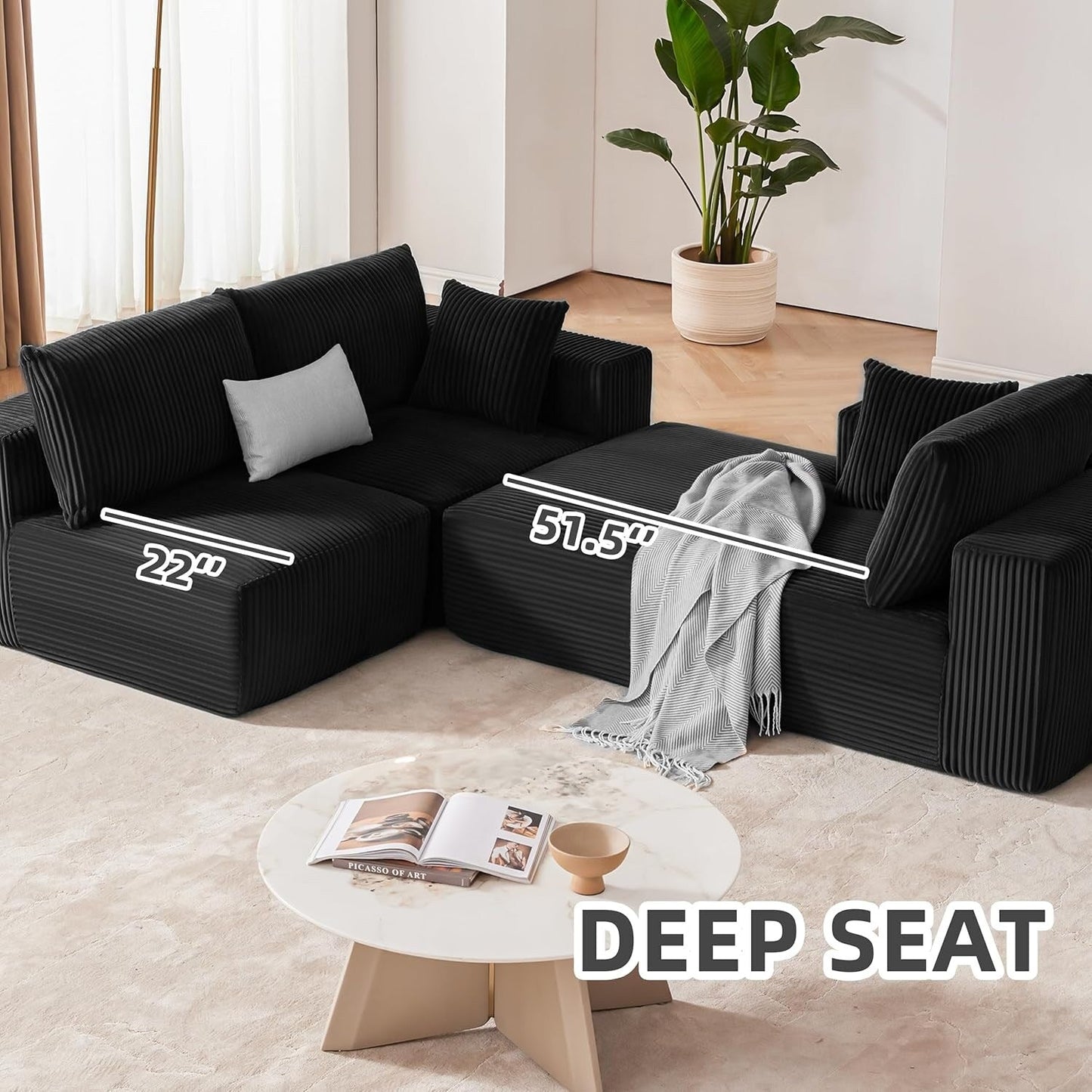 Canapé modulaire Cloud 108 - Canapé en L à assise profonde avec méridienne, canapé de salon et de chambre rembourré