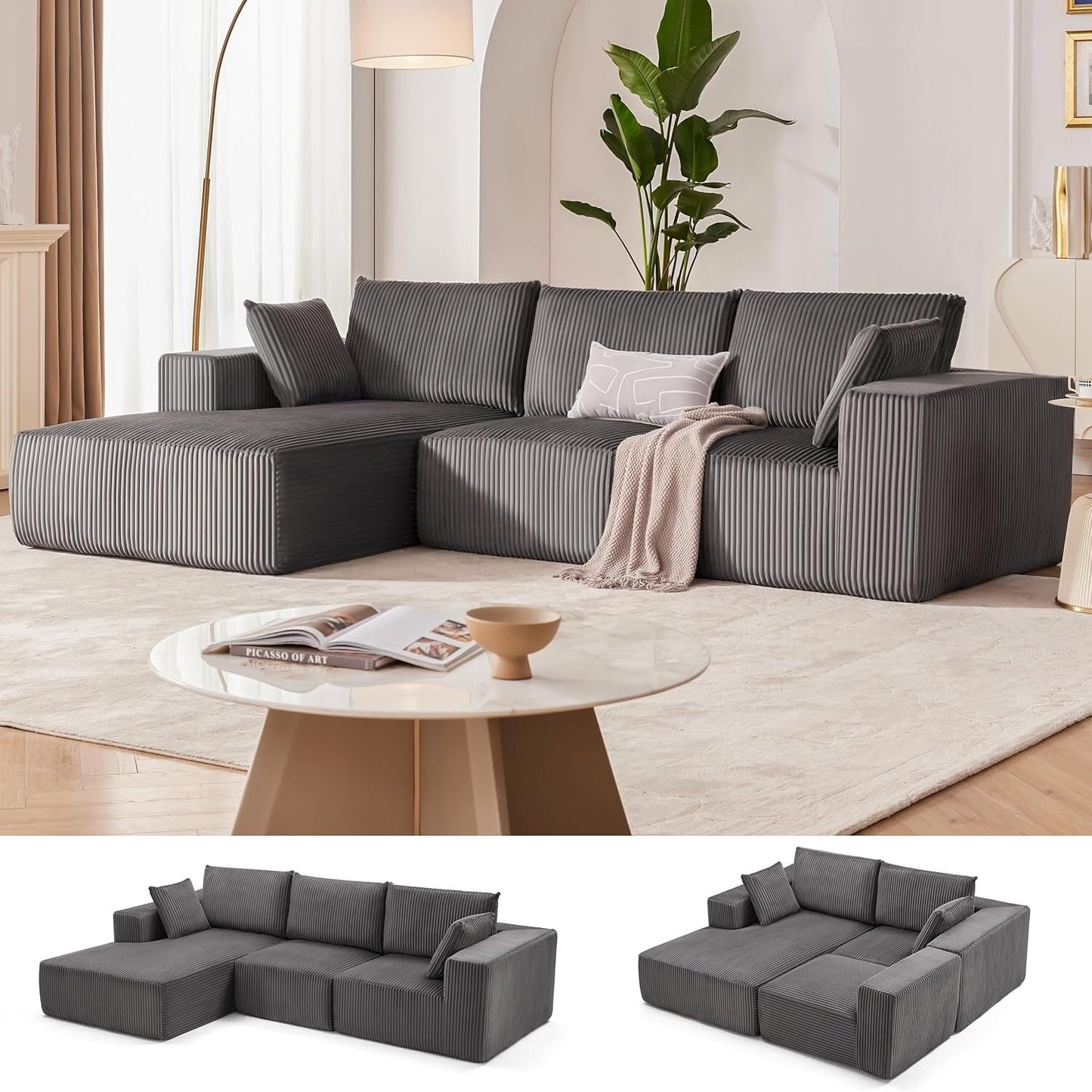 Canapé modulaire Cloud 108 - Canapé en L à assise profonde avec méridienne, canapé de salon et de chambre rembourré