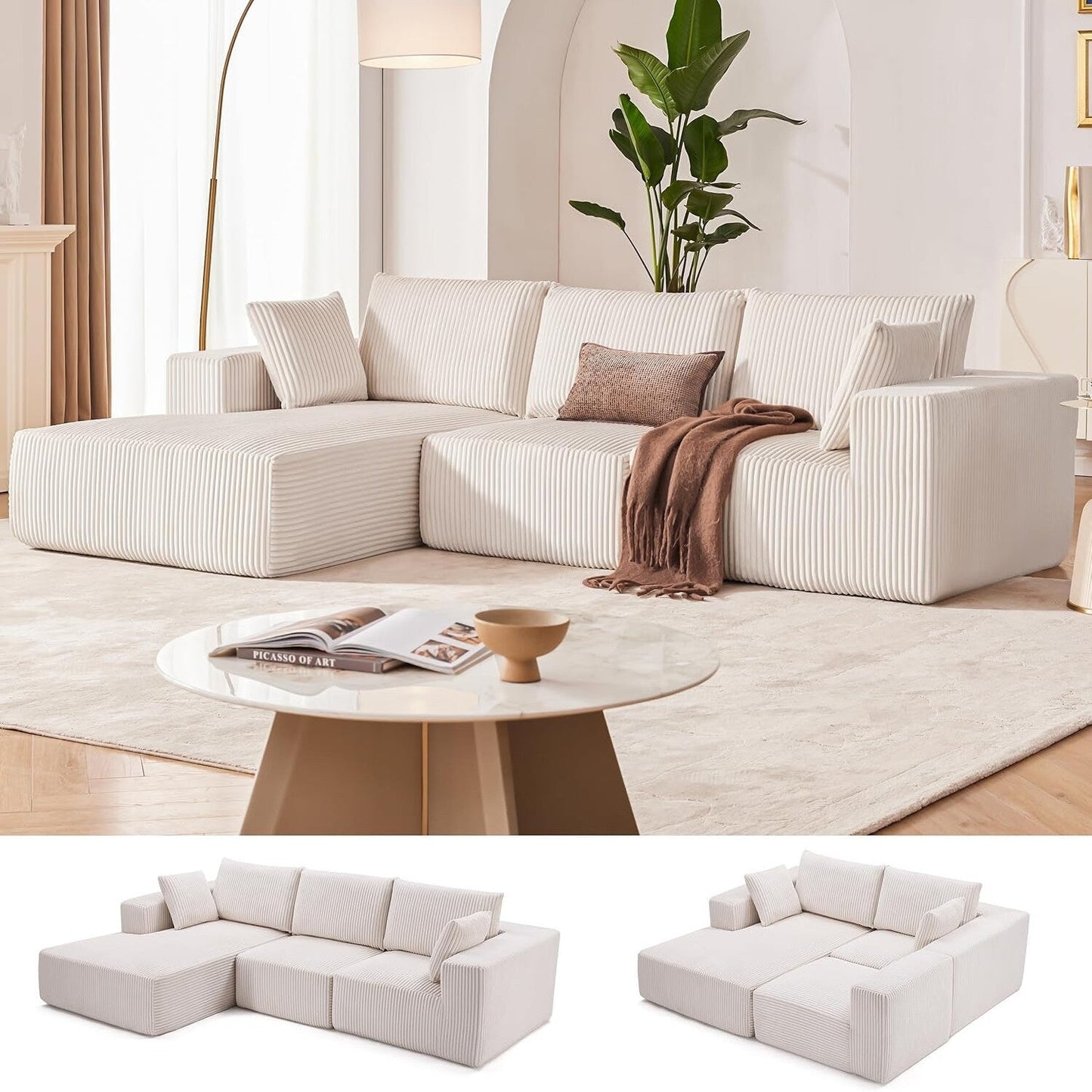 Canapé modulaire Cloud 108 - Canapé en L à assise profonde avec méridienne, canapé de salon et de chambre rembourré