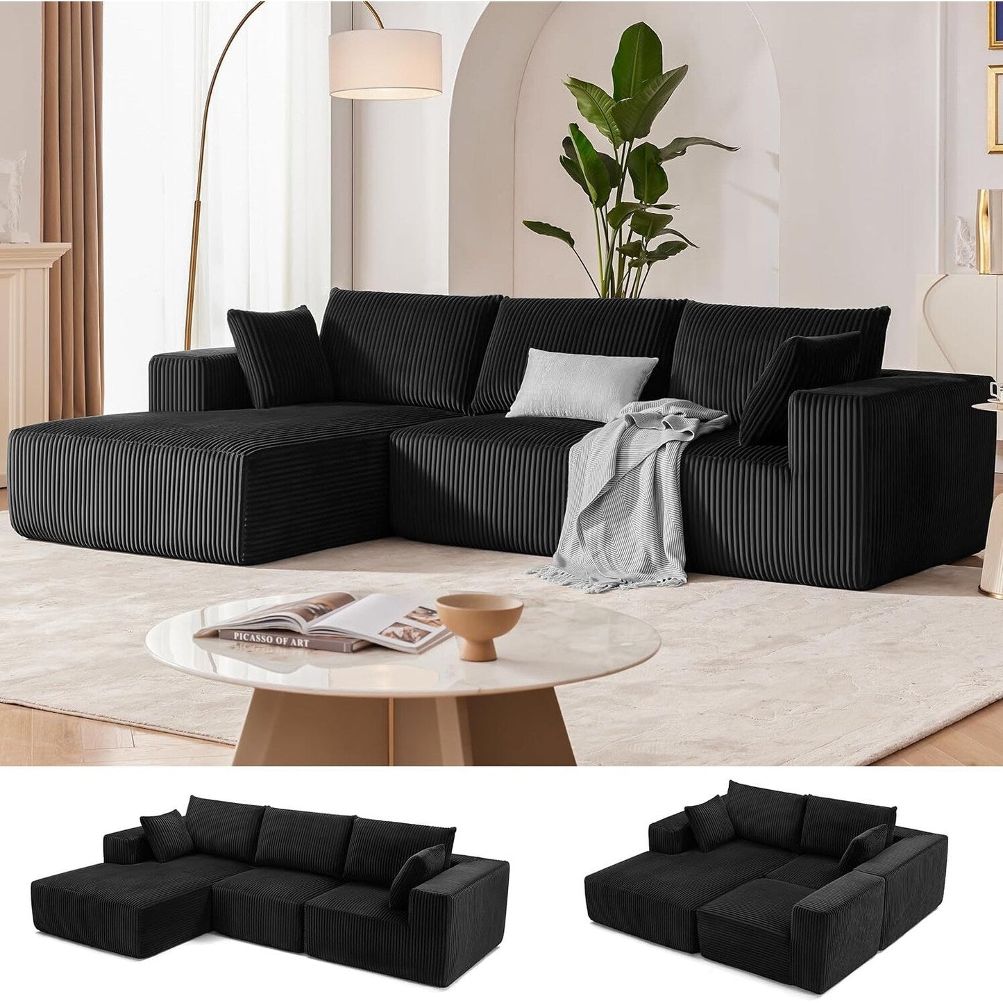 Canapé modulaire Cloud 108 - Canapé en L à assise profonde avec méridienne, canapé de salon et de chambre rembourré