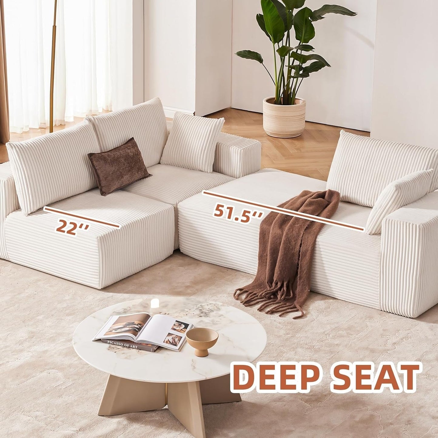 Canapé modulaire Cloud 108 - Canapé en L à assise profonde avec méridienne, canapé de salon et de chambre rembourré