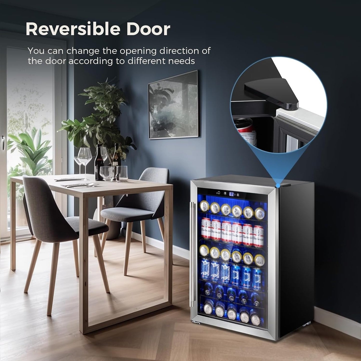 145 Can Beverage Refrigerator, 4.4Cu.Ft. Mini Fridge with Glass Door for Soda, Beer, Wine – Clear Front for Home, Office, or Bar