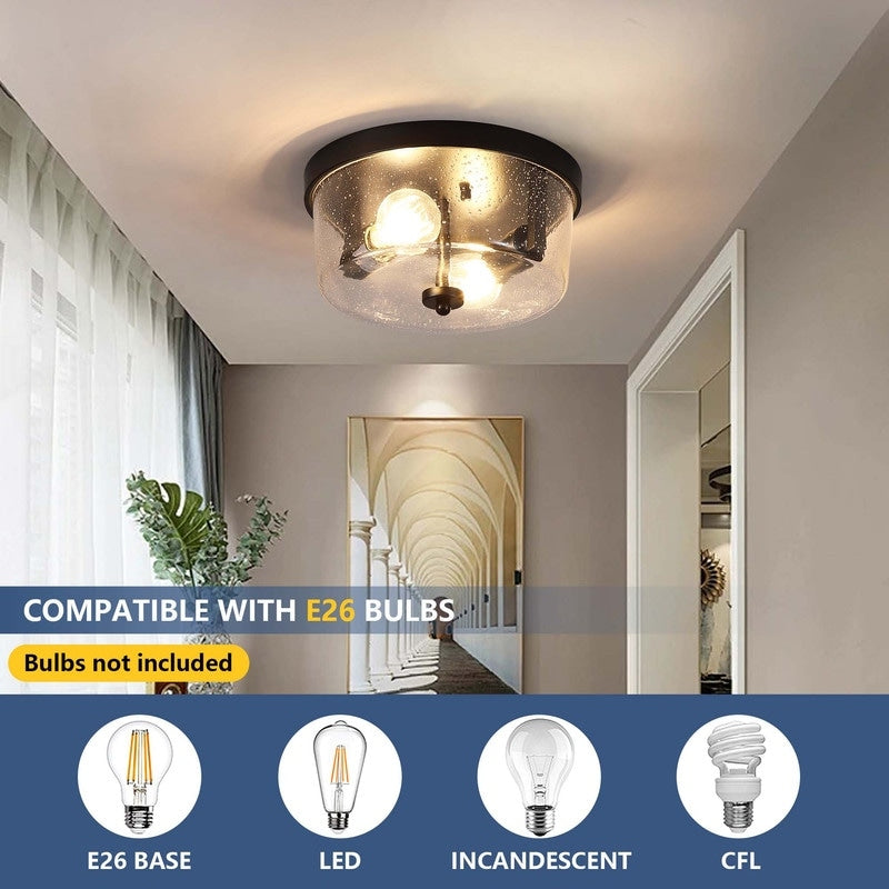 2-Light Black Farmhouse Flush Mount Ceiling Light-2 Pack