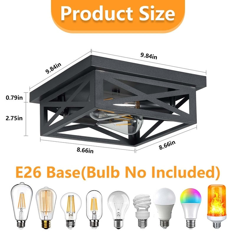 2-Light Black Farmhouse Flush Mount Ceiling Light-2 Pack
